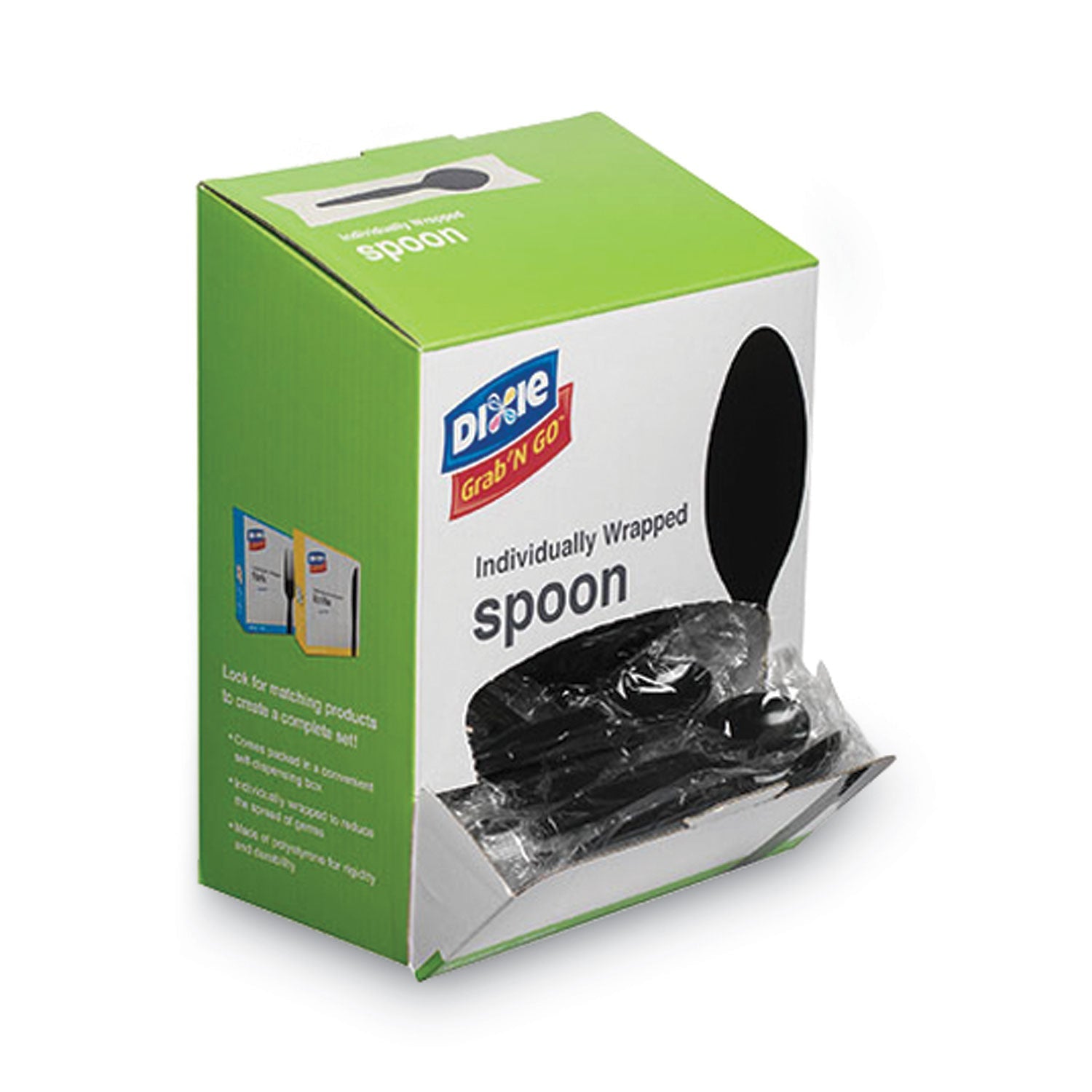 Dixie Grab’N Go Wrapped Cutlery, Teaspoons, Black, 90/Box, 6 Box/Carton
