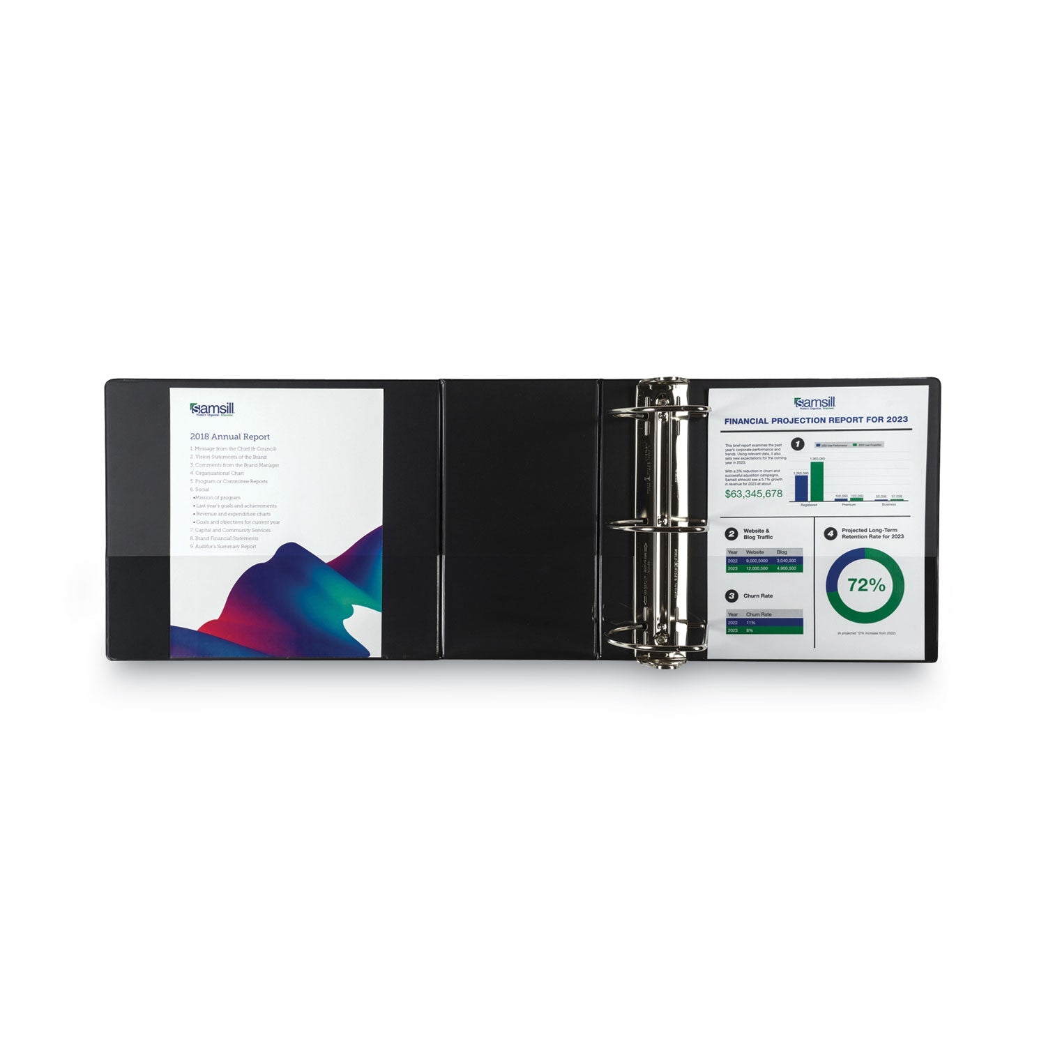 Samsill Nonstick D-Ring View Binder, 3 Rings, 6" Capacity, 11 x 8.5, Black