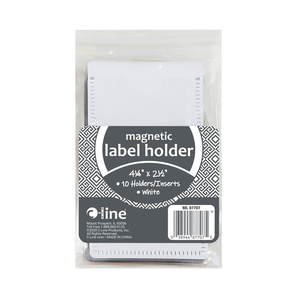 C-Line Slap-Stick Magnetic Label Holders, Side Load, 4.25 x 2.5, White, 10/Pack