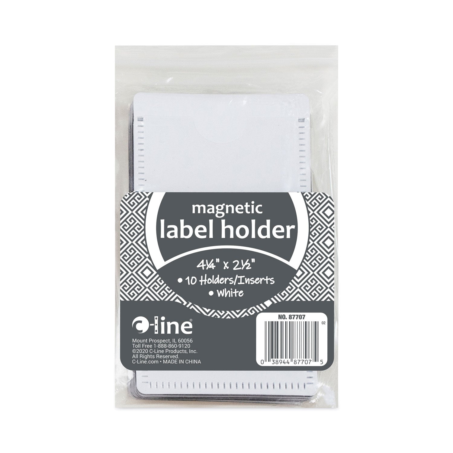 C-Line Slap-Stick Magnetic Label Holders, Side Load, 4.25 x 2.5, White, 10/Pack