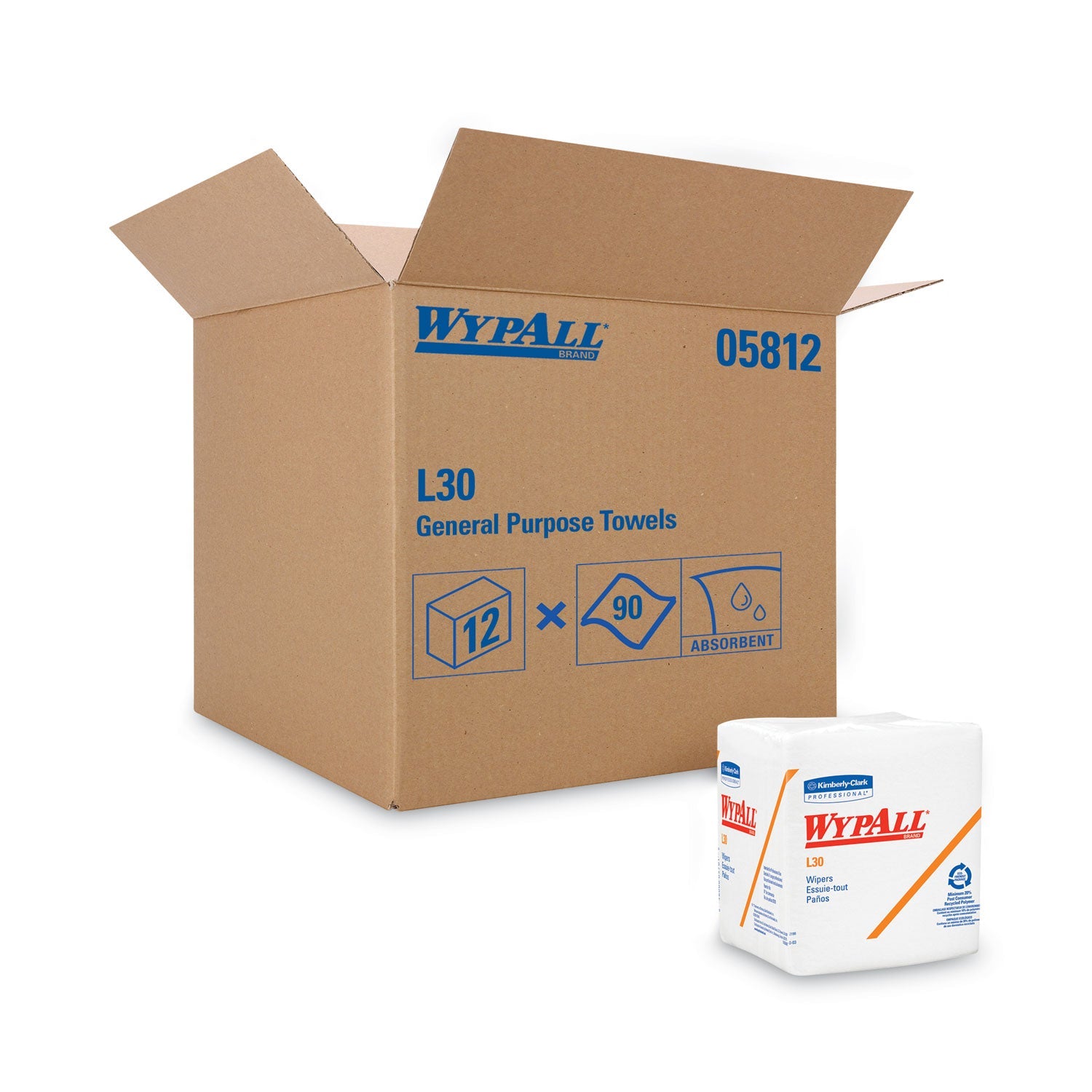 WypAll L30 Towels, Quarter Fold, 12.5 x 12, 90/Polypack, 12 Polypacks/Carton