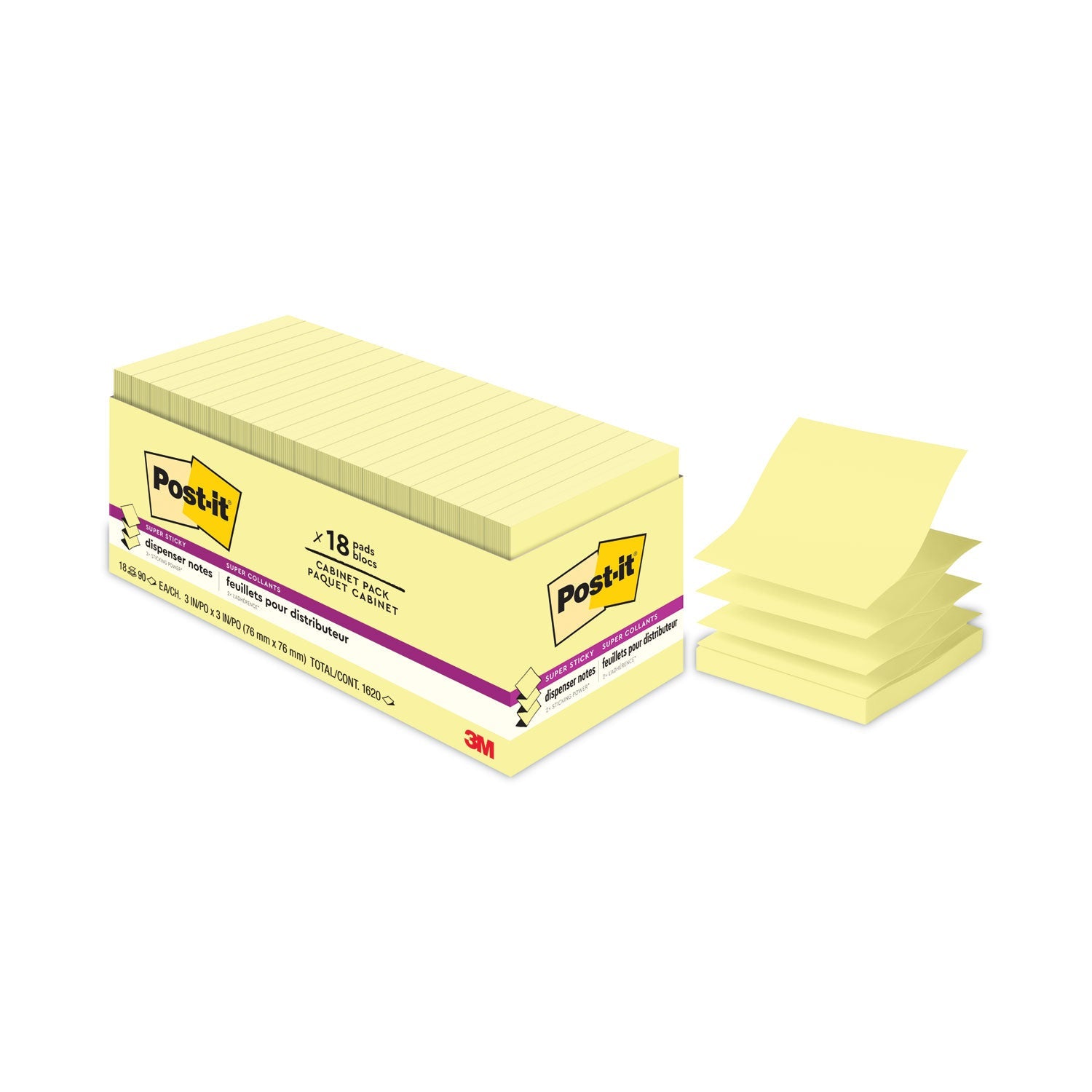 Post-it Pop-up 3 x 3 Note Refill, Cabinet Pack, 3" x 3", Canary Yellow, 90 Sheets/Pad, 18 Pads/Pack
