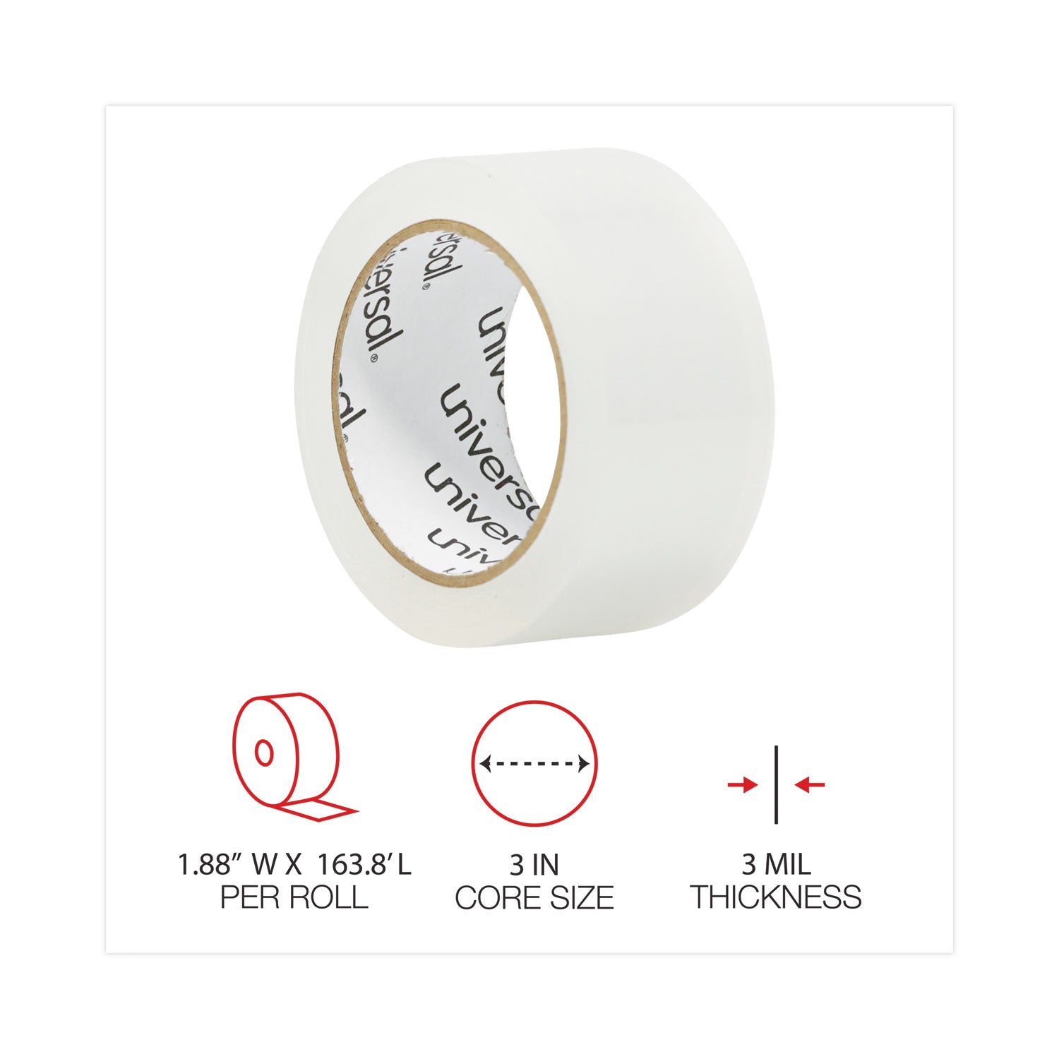Universal Heavy-Duty Acrylic Box Sealing Tape with Dispenser, 3" Core, 1.88" x 54.6 yds, Clear, 2/Pack