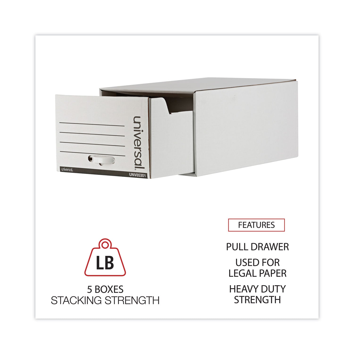 Universal Heavy-Duty Storage Drawers, Legal Files, 17.25" x 25.5" x 11.5", White, 6/Carton