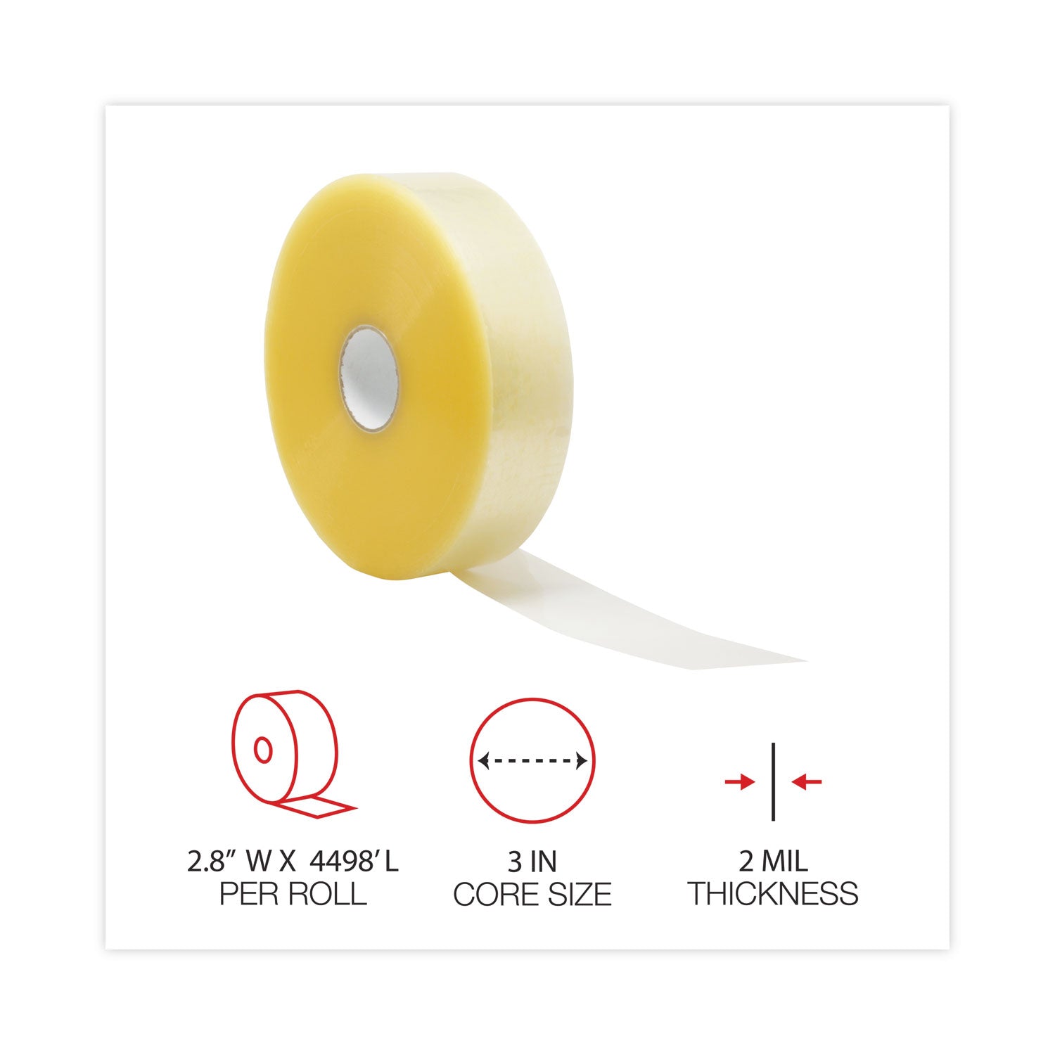 Universal Clear Packaging Tape, 3" Core, 72 mm x 1,371 m, Clear, 4/Carton