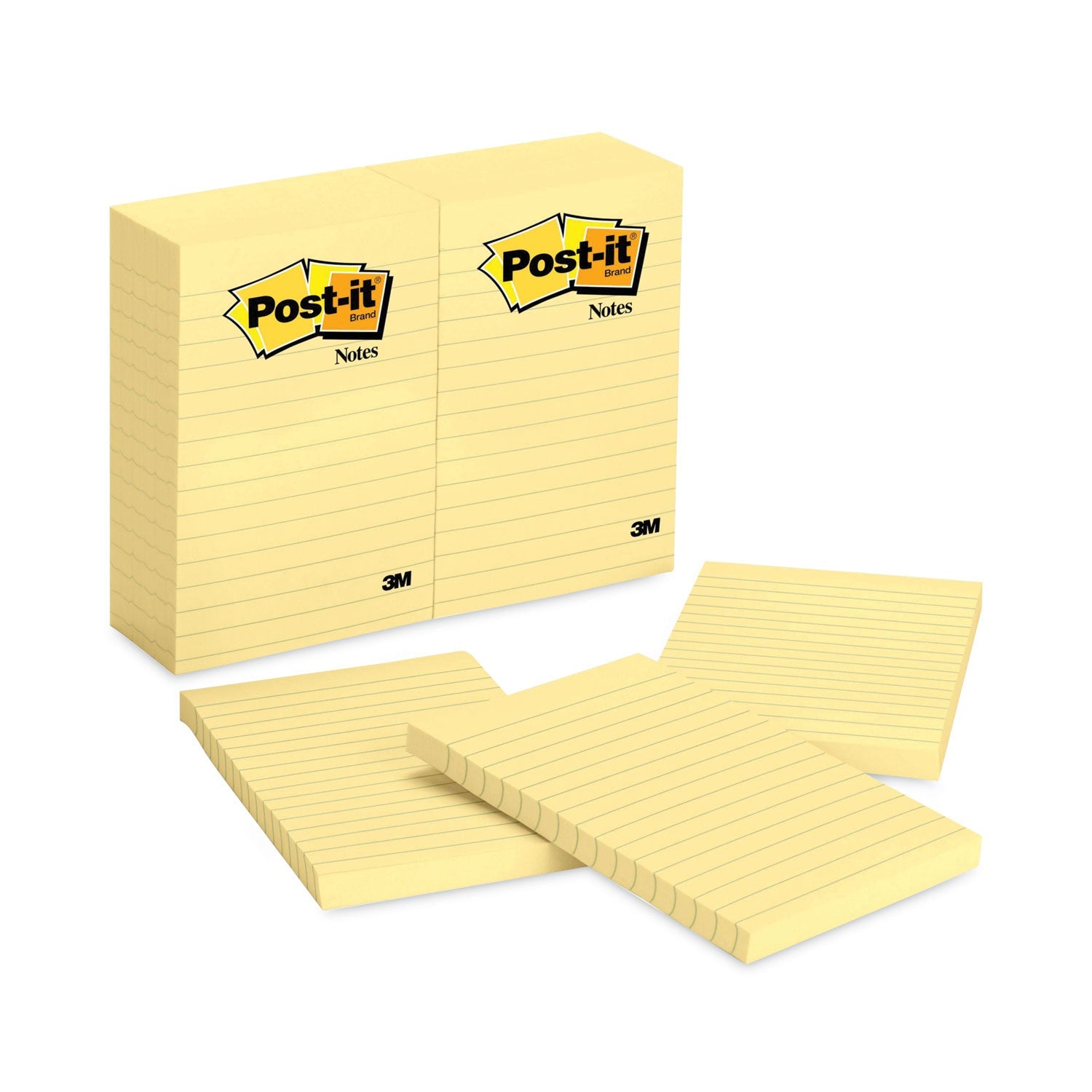 Post-it Original Pads in Canary Yellow, Note Ruled, 4" x 6", 100 Sheets/Pad, 12 Pads/Pack