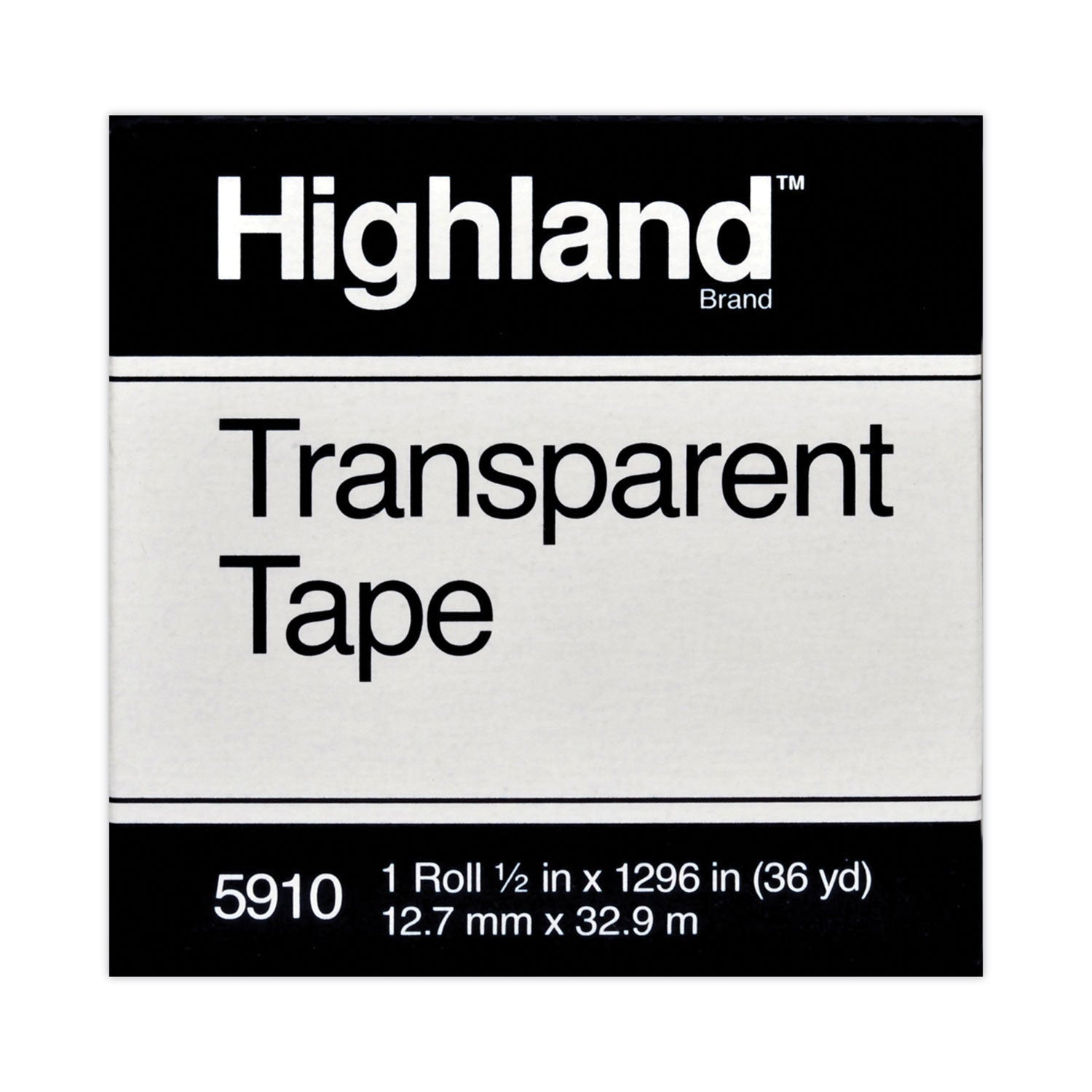 Highland Transparent Tape, 1" Core, 0.5" x 36 yds, Clear