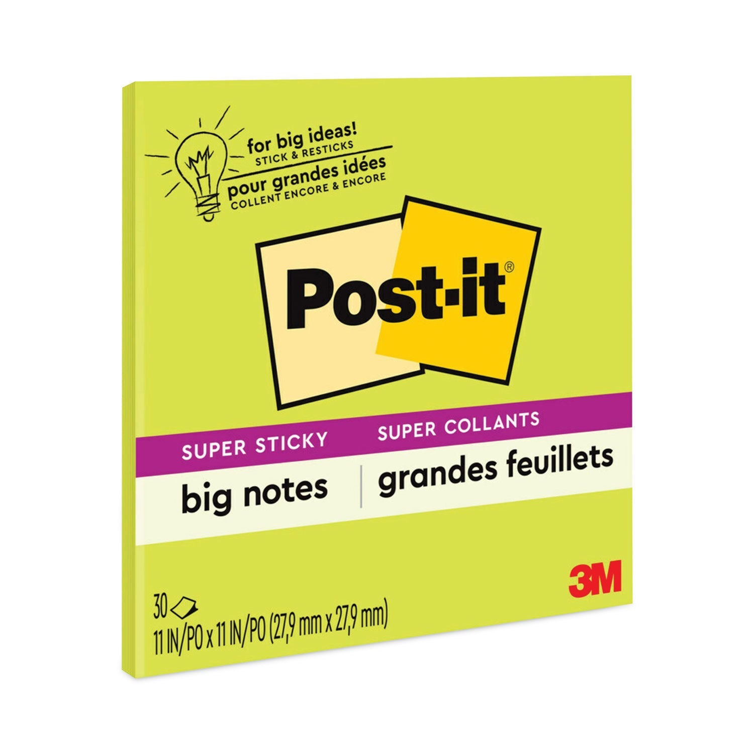 Post-it Big Notes, Unruled, 11 x 11, Green, 30 Sheets