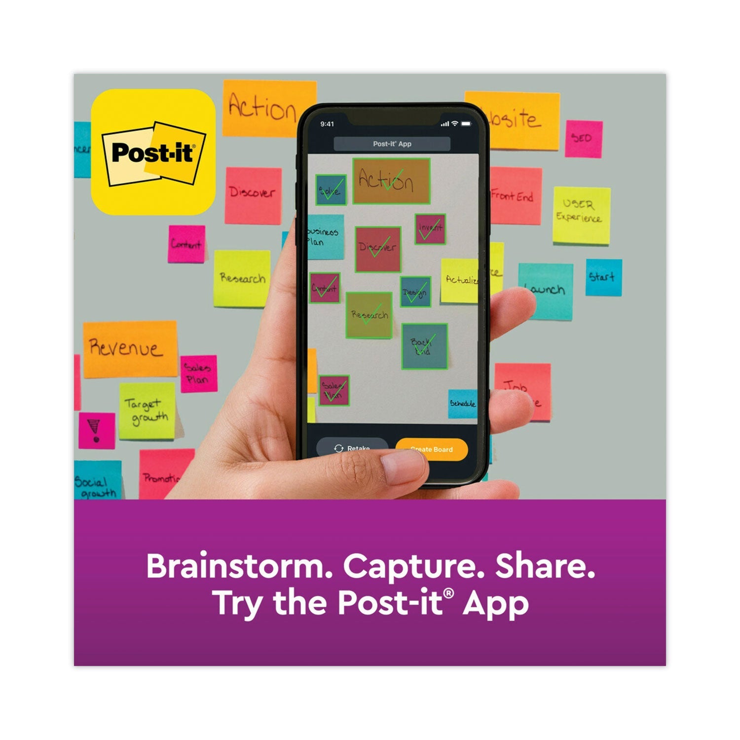Post-it Pop-up 3 x 3 Note Refill, 3" x 3", Energy Boost Collection Colors, 90 Sheets/Pad, 10 Pads/Pack