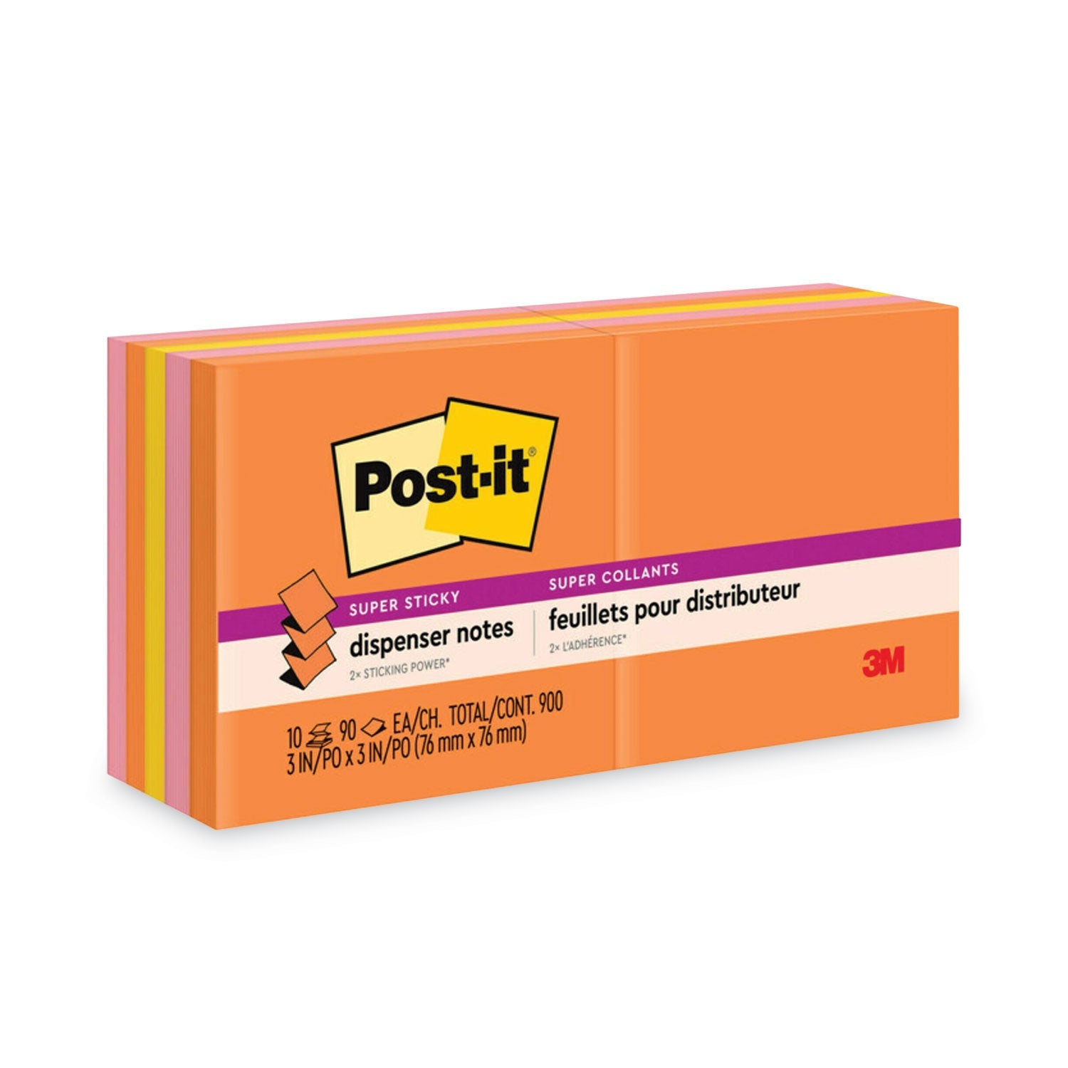 Post-it Pop-up 3 x 3 Note Refill, 3" x 3", Energy Boost Collection Colors, 90 Sheets/Pad, 10 Pads/Pack