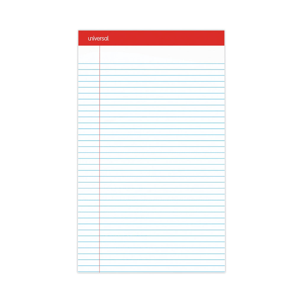 Universal Perforated Ruled Writing Pads, Wide/Legal Rule, Red Headband, 50 White 8.5 x 14 Sheets, Dozen