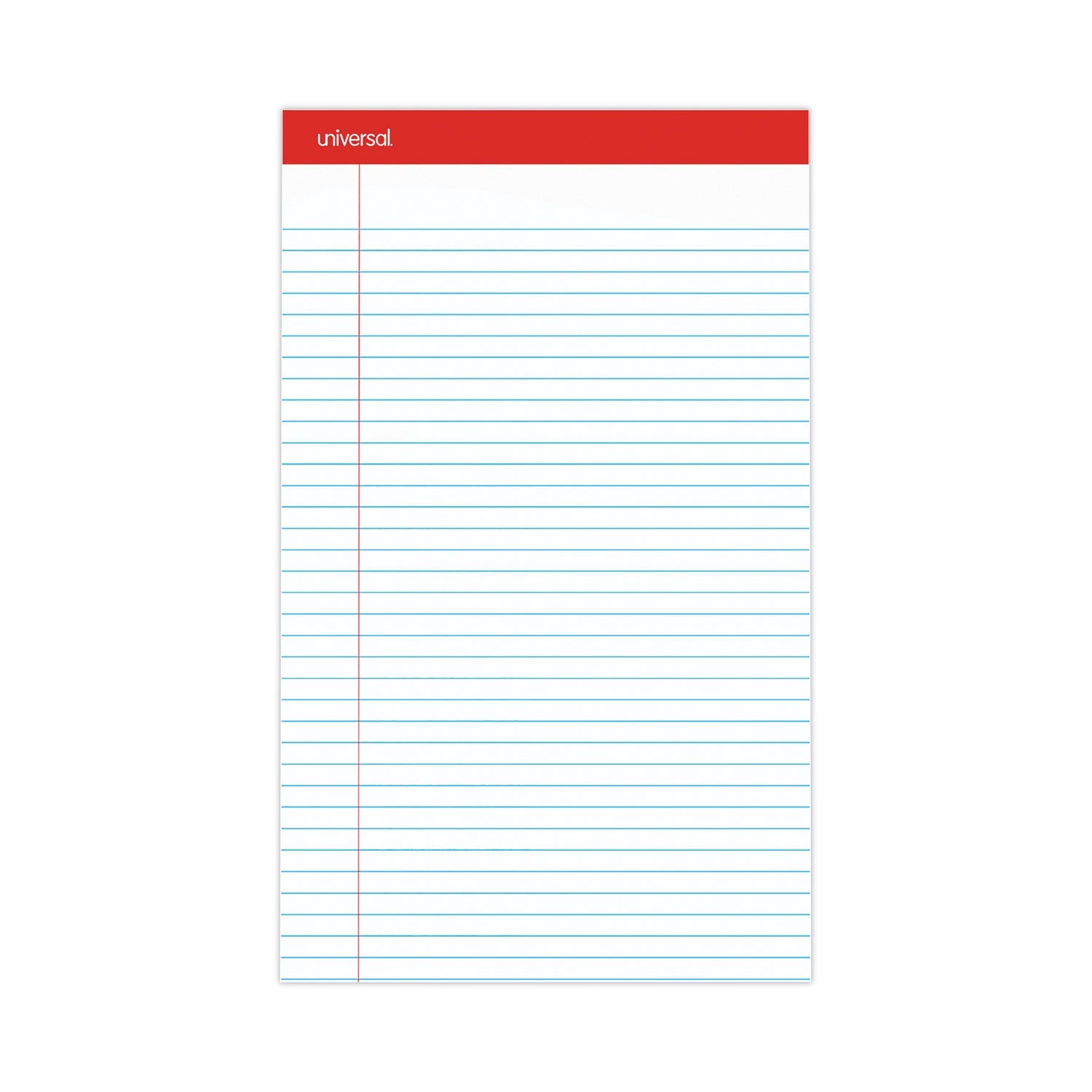 Universal Perforated Ruled Writing Pads, Wide/Legal Rule, Red Headband, 50 White 8.5 x 14 Sheets, Dozen