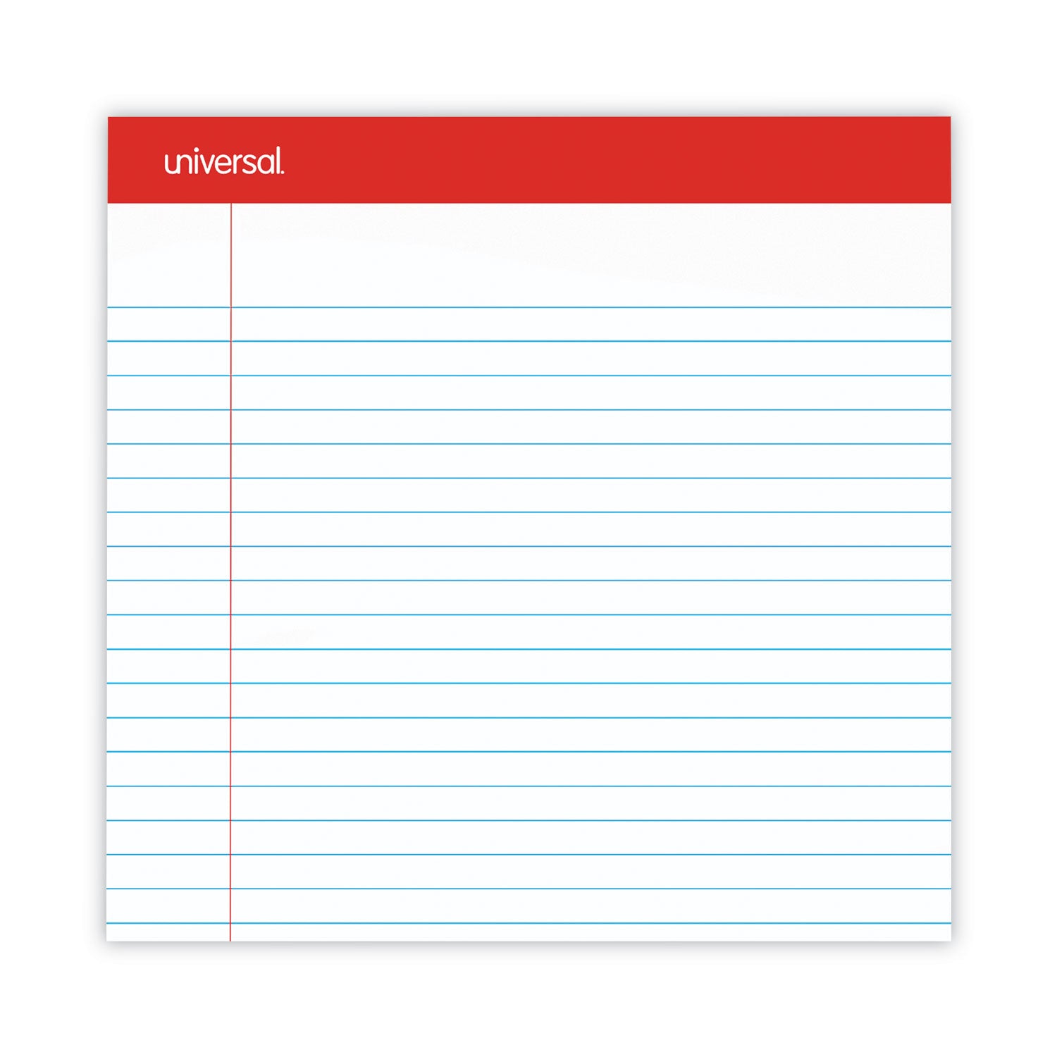 Universal Perforated Ruled Writing Pads, Wide/Legal Rule, Red Headband, 50 White 8.5 x 14 Sheets, Dozen