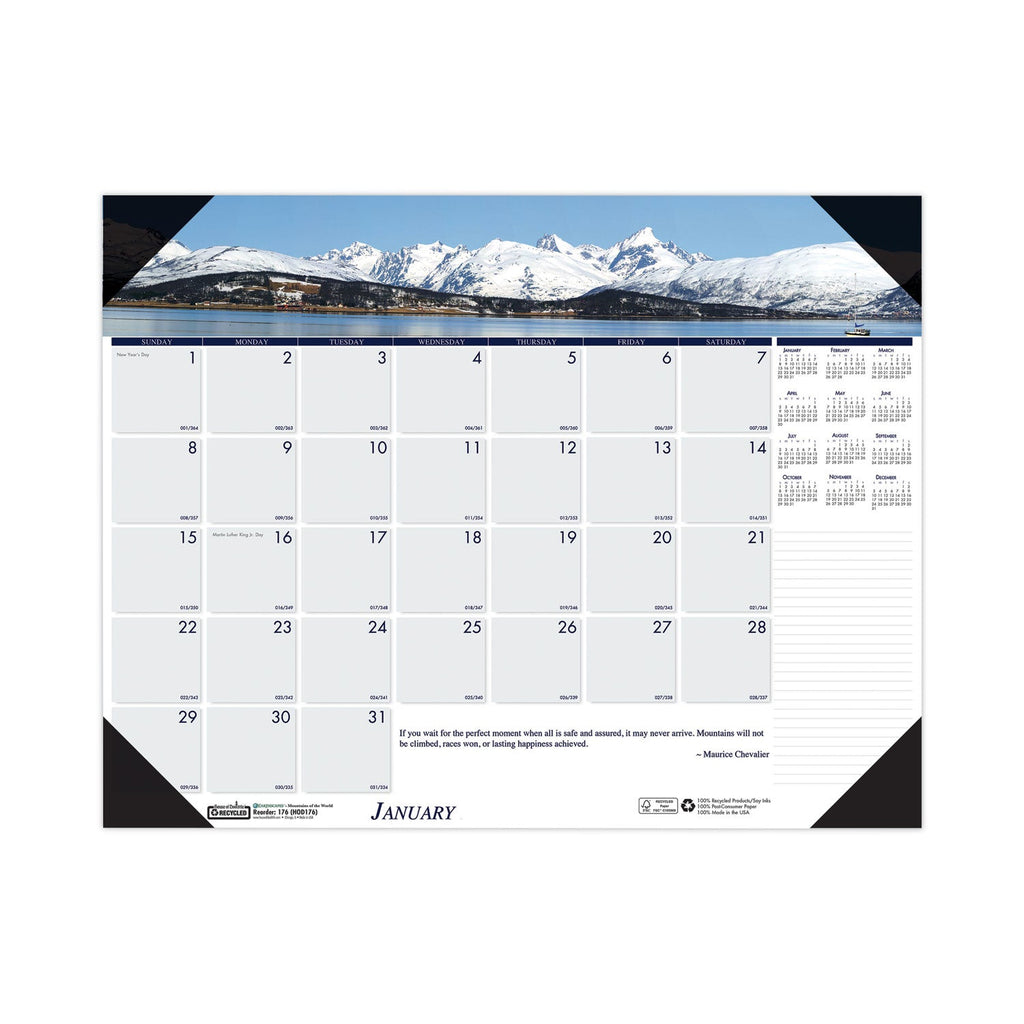 House of Doolittle Earthscapes Recycled Monthly Desk Pad Calendar, Mountains of the World Photos, 22 x 17, Black Corners,12-Month(Jan-Dec): 2023