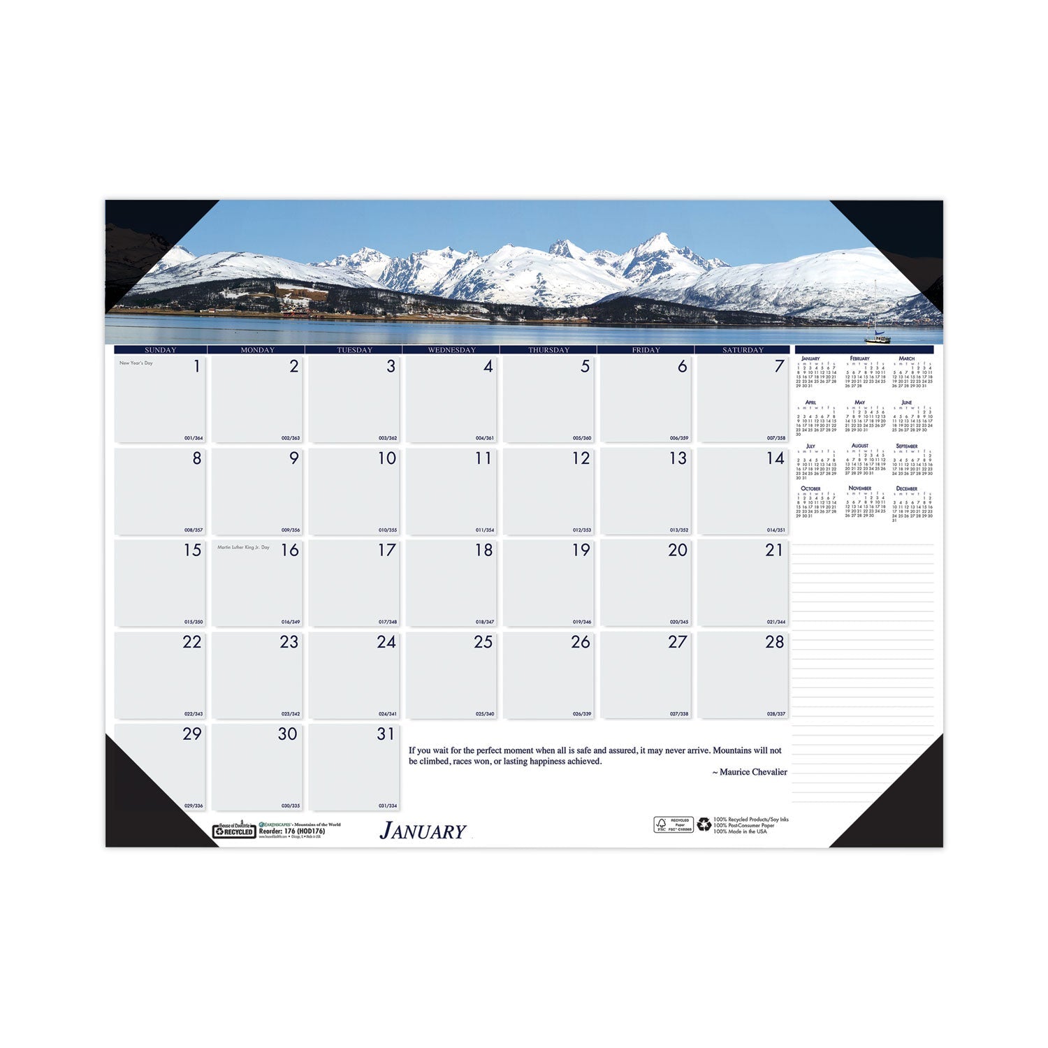 House of Doolittle Earthscapes Recycled Monthly Desk Pad Calendar, Mountains of the World Photos, 22 x 17, Black Corners,12-Month(Jan-Dec): 2023
