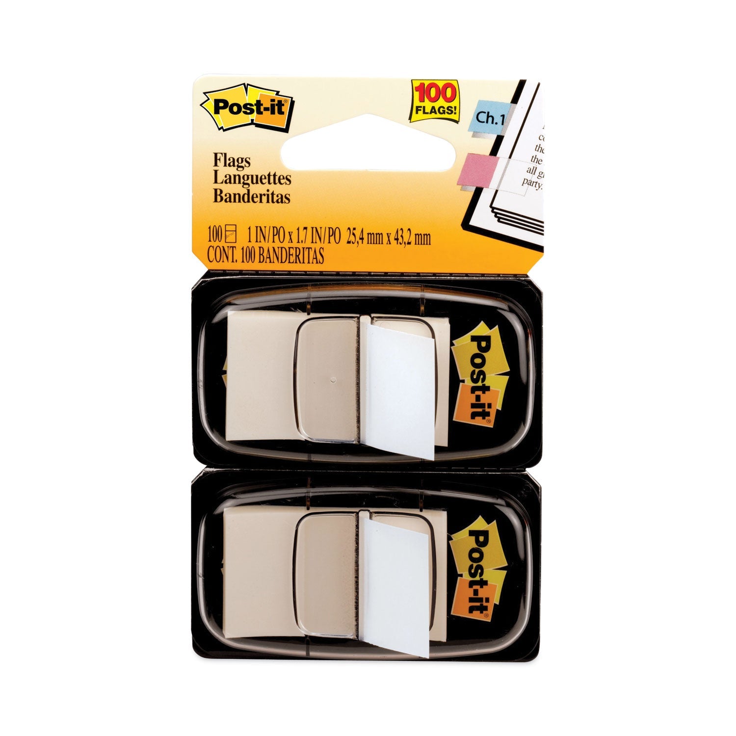Post-it Standard Page Flags in Dispenser, White, 50 Flags/Dispenser, 2 Dispensers/Pack