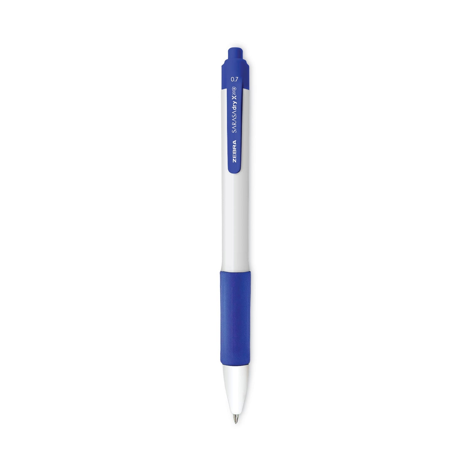 Zebra Sarasa Dry X20+ Gel Pen, Retractable, Fine 0.7 mm, Blue Ink, White Barrel, Dozen