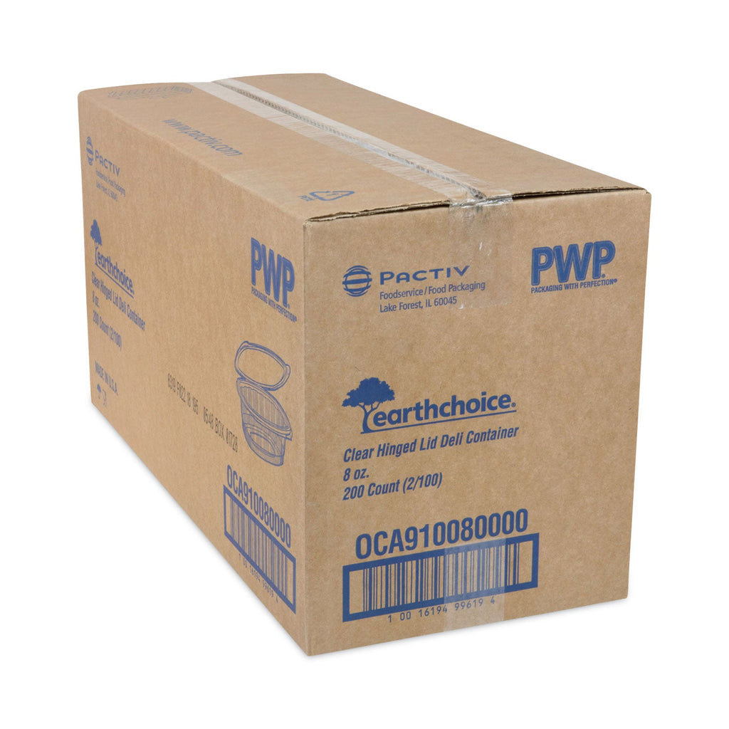 Pactiv Evergreen EarthChoice Recycled PET Hinged Container, 8 oz, 4.92 x 5.87 x 1.32, Clear, Plastic, 200/Carton