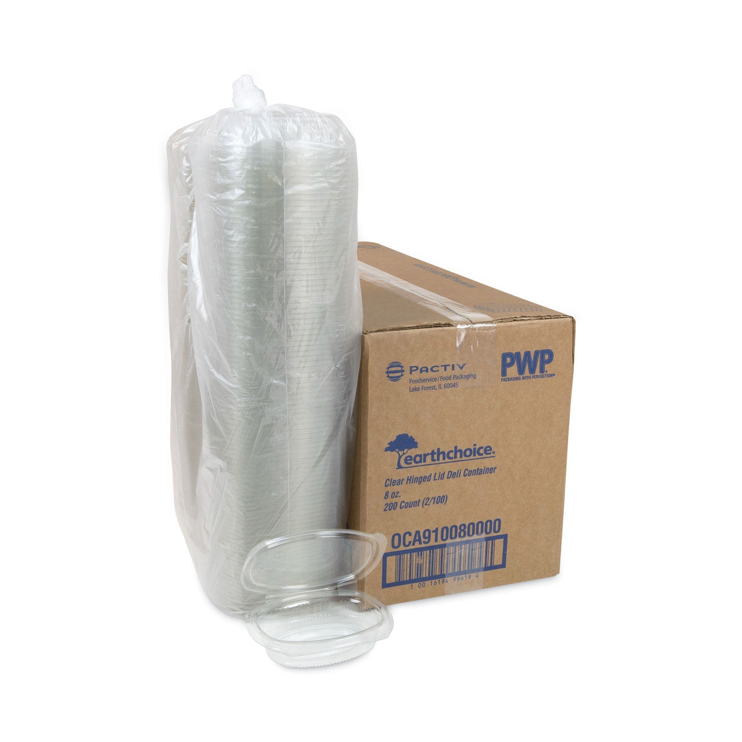Pactiv Evergreen EarthChoice Recycled PET Hinged Container, 8 oz, 4.92 x 5.87 x 1.32, Clear, Plastic, 200/Carton