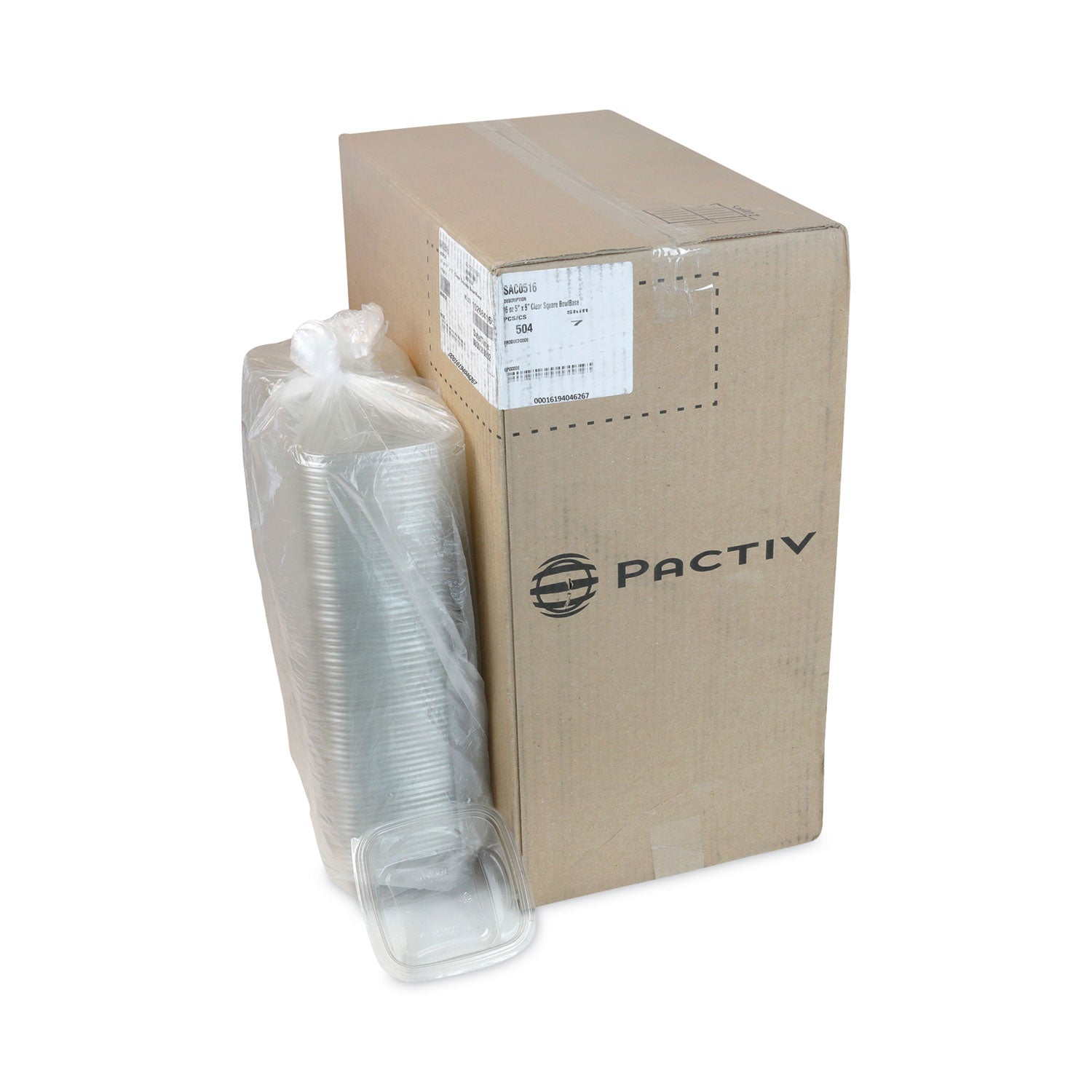 Pactiv Evergreen EarthChoice Square Recycled Bowl, 16 oz, 5 x 5 x 1.75, Clear, Plastic, 504/Carton