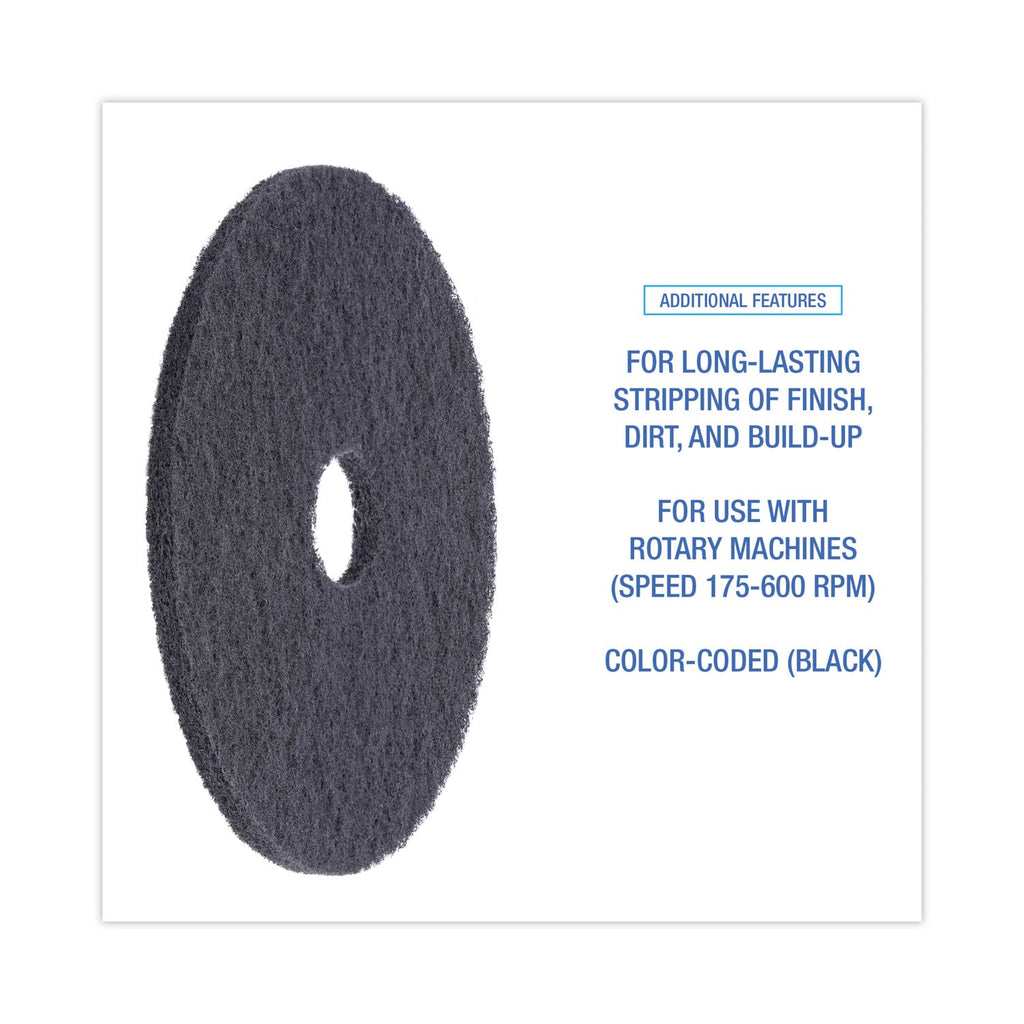 Boardwalk Stripping Floor Pads, 17" Diameter, Black, 5/Carton