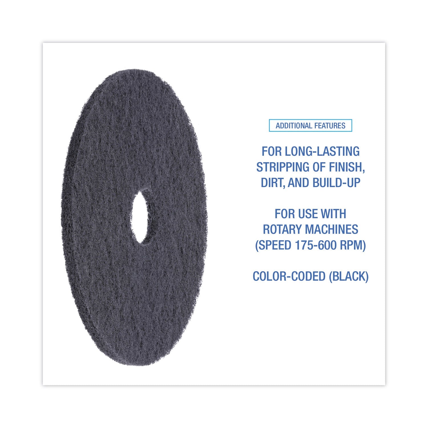 Boardwalk Stripping Floor Pads, 17" Diameter, Black, 5/Carton