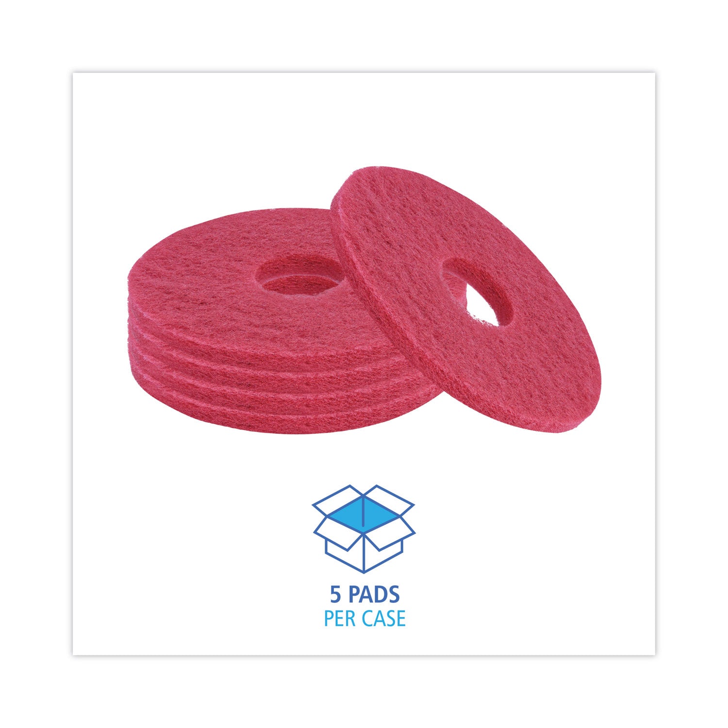 Boardwalk Buffing Floor Pads, 12" Diameter, Red, 5/Carton