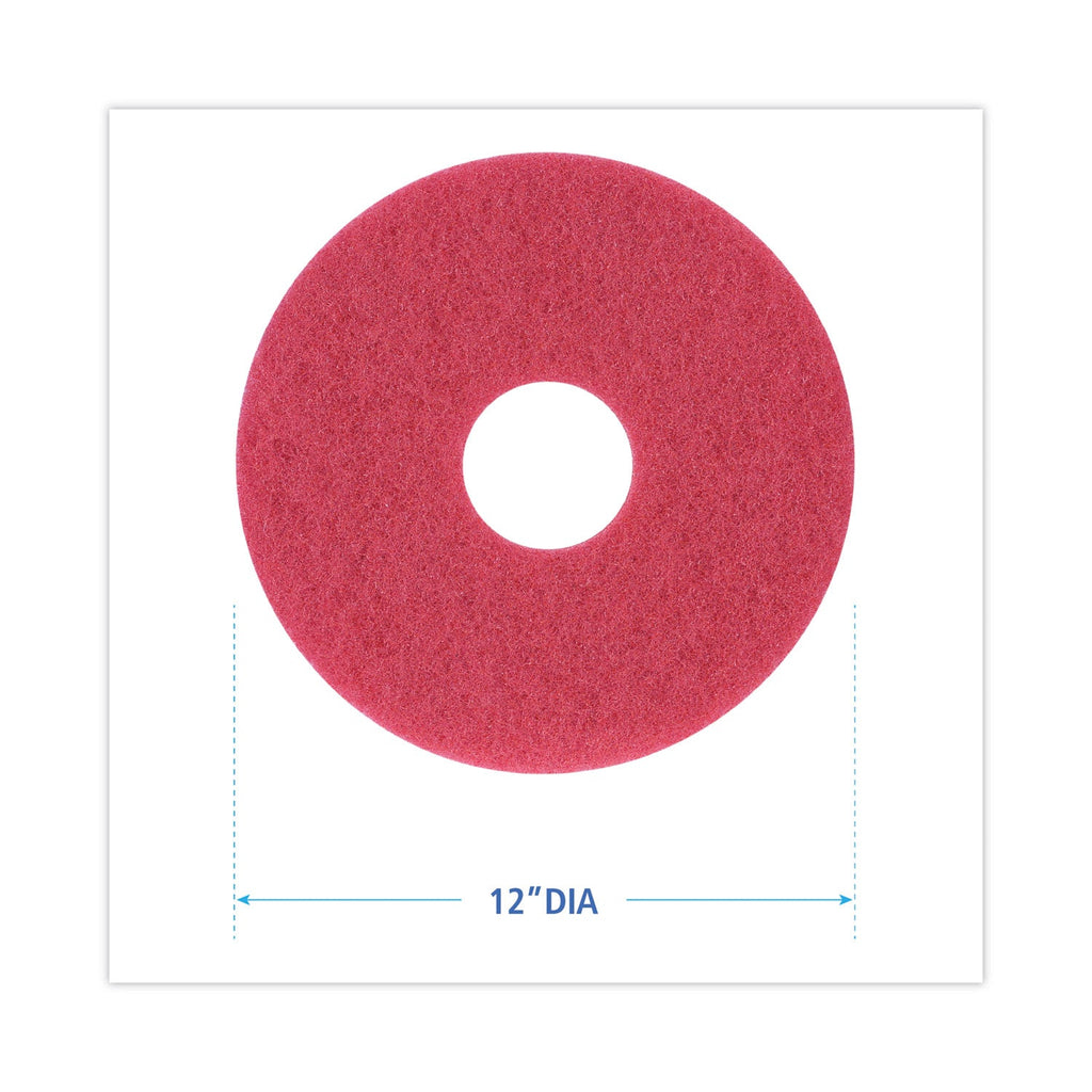 Boardwalk Buffing Floor Pads, 12" Diameter, Red, 5/Carton