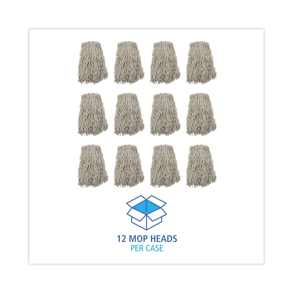 Boardwalk Banded Cotton Mop Heads, 24oz, White, 12/Carton