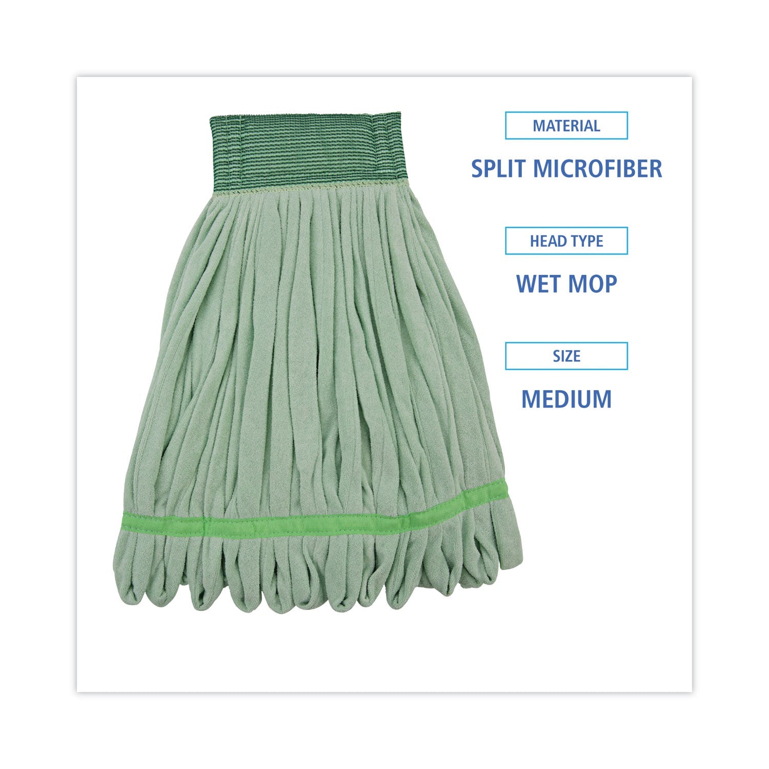 Boardwalk Microfiber Looped-End Wet Mop Heads, Medium, Green, 12/Carton