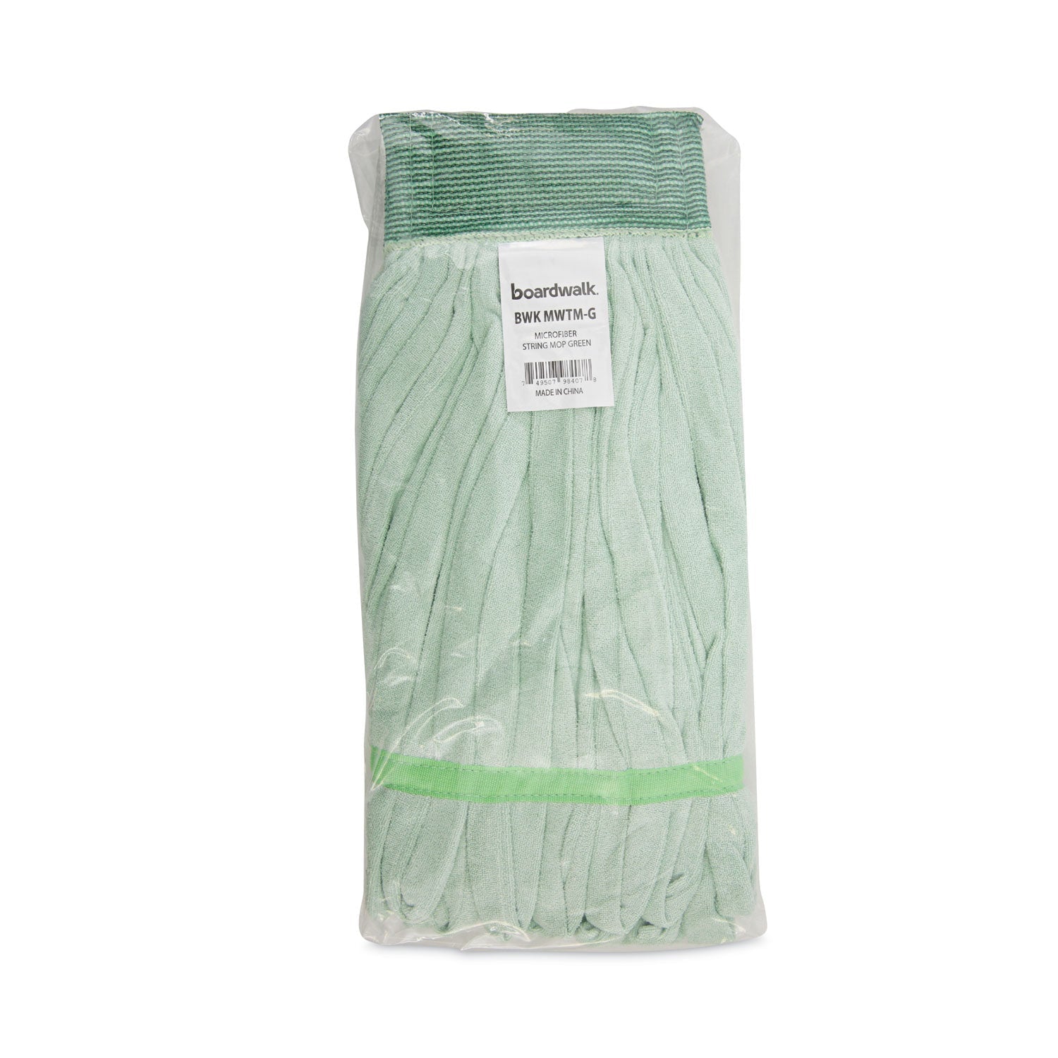 Boardwalk Microfiber Looped-End Wet Mop Heads, Medium, Green, 12/Carton