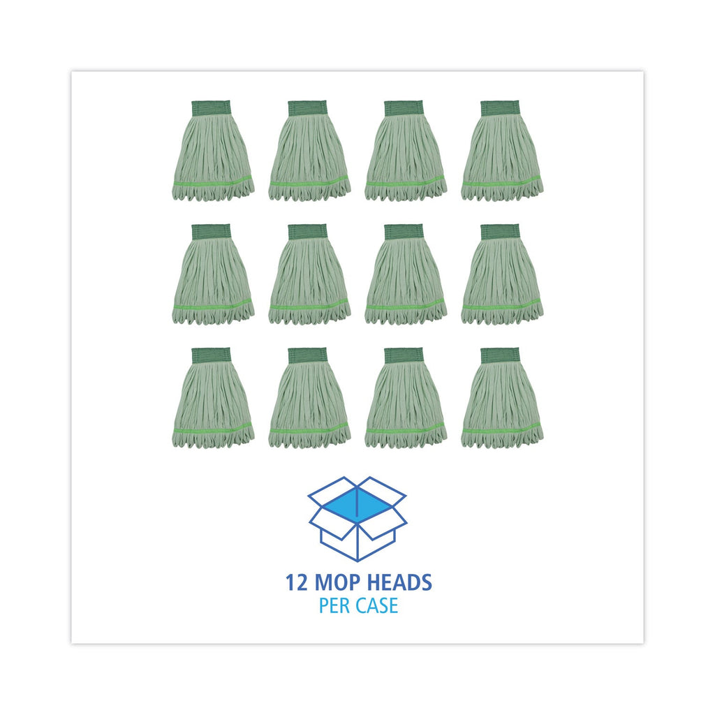 Boardwalk Microfiber Looped-End Wet Mop Heads, Medium, Green, 12/Carton