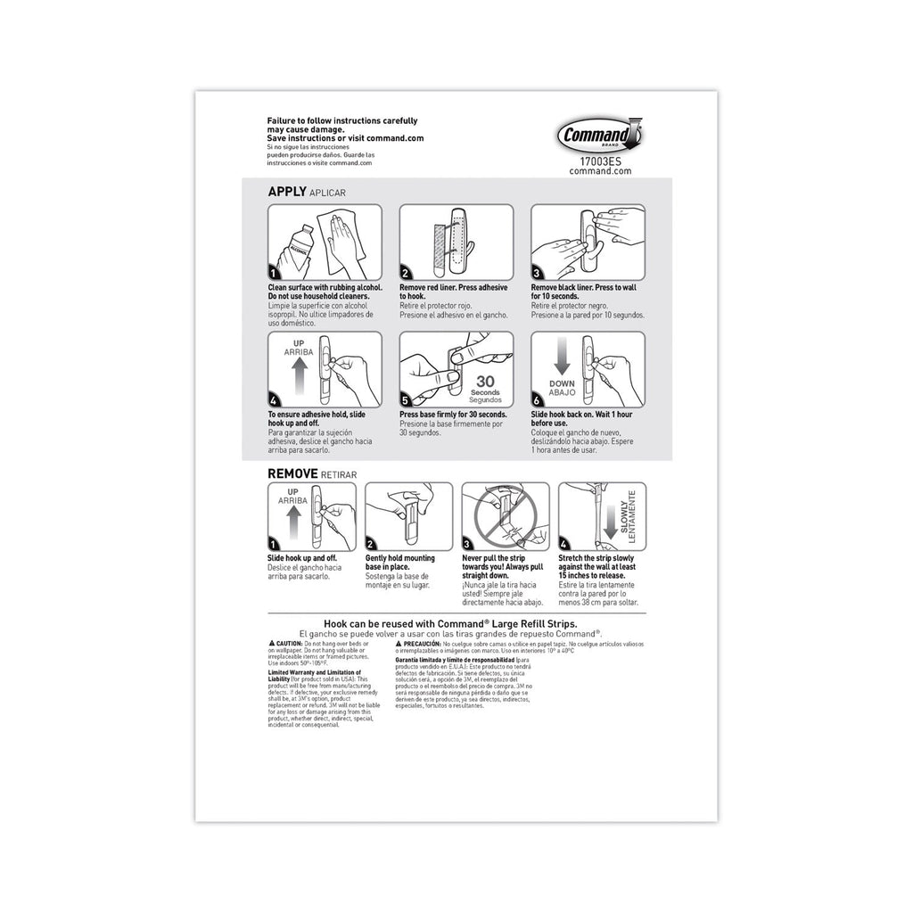 Command General Purpose Hooks, Large, 5 lb Cap, White, 1 Hook and 2 Strips/Pack