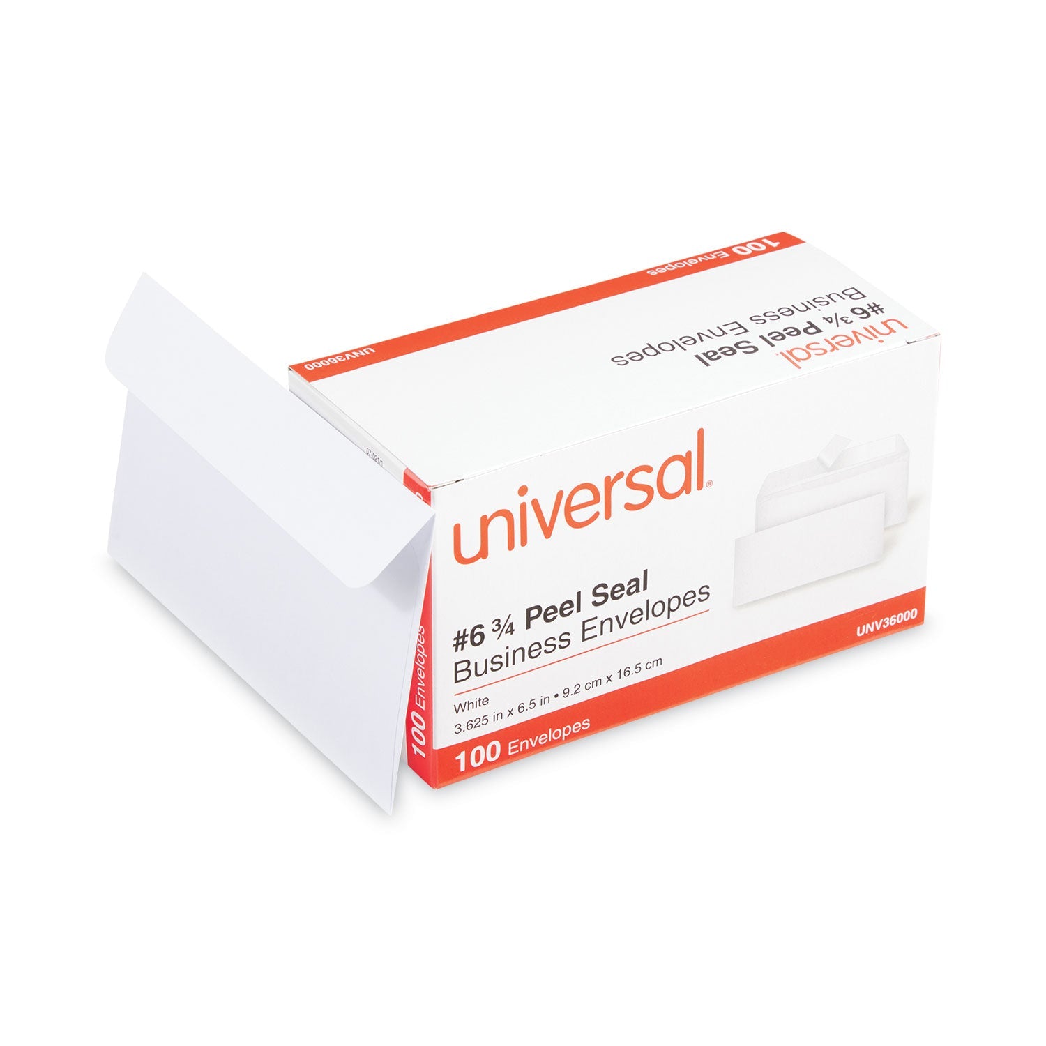 Universal Peel Seal Strip Business Envelope, #6 3/4, Square Flap, Self-Adhesive Closure, 3.63 x 6.5, White, 100/Box