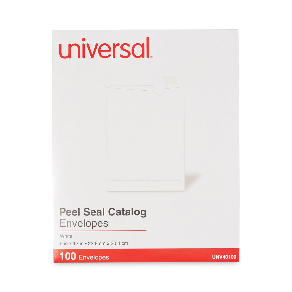 Universal Peel Seal Strip Catalog Envelope, #10 1/2, Square Flap, Self-Adhesive Closure, 9 x 12, White, 100/Box