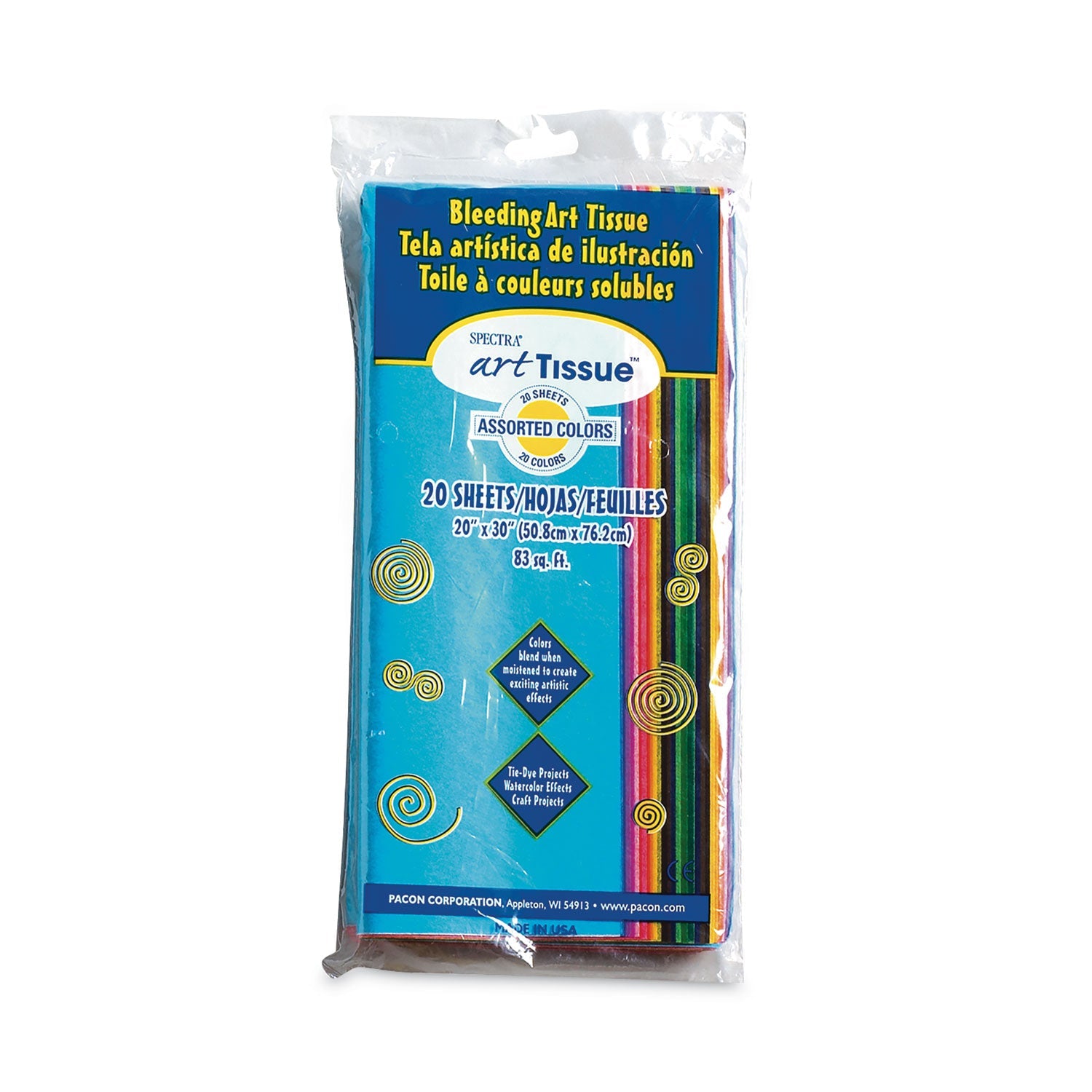Pacon Spectra Art Tissue, 23 lb Tissue Weight, 20 x 30, Assorted, 20/Pack