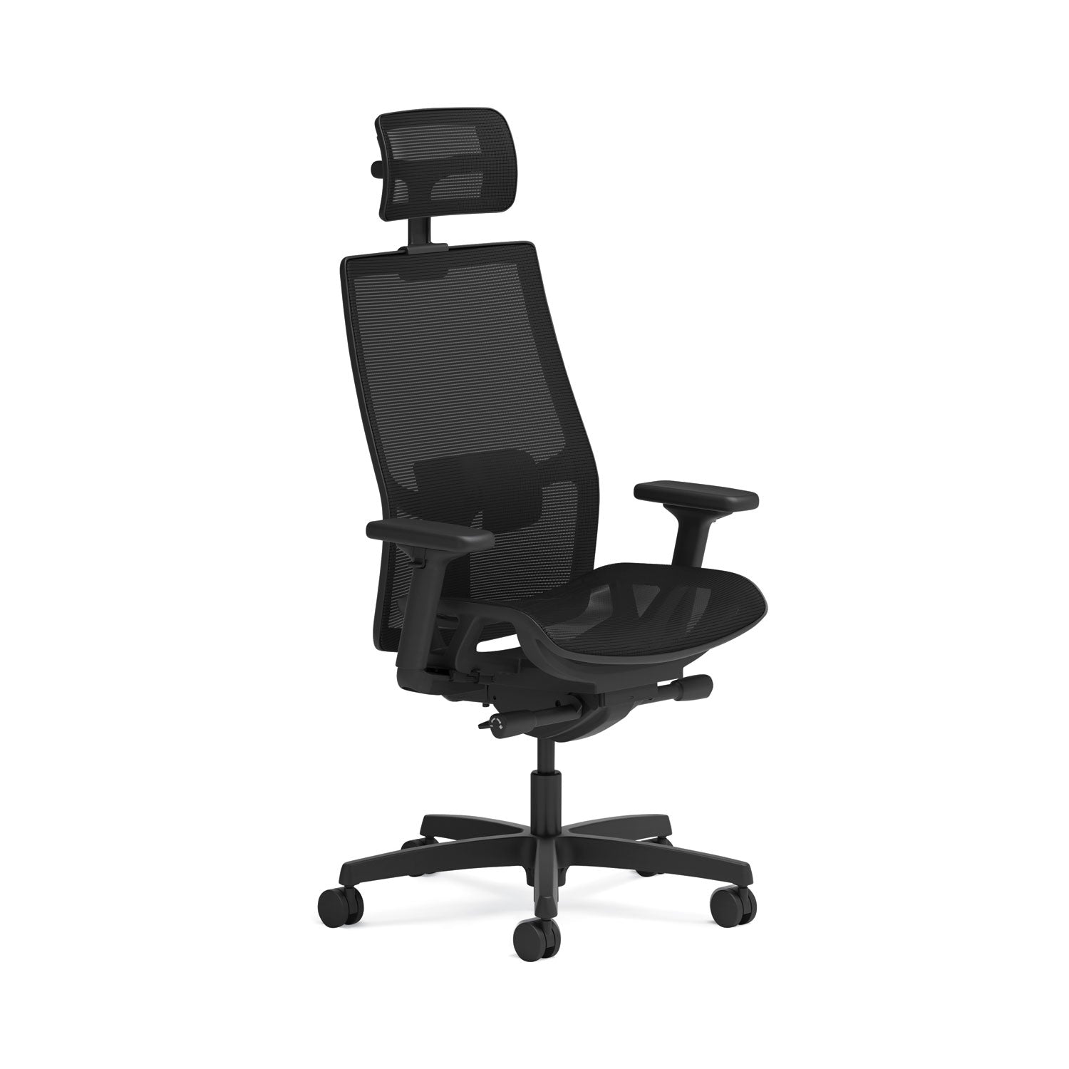 HON Ignition 2.0 4-Way Stretch Mesh Back and Seat Task Chair, Supports Up to 300 lb, 17" to 21" Seat, Black Seat, Black Base