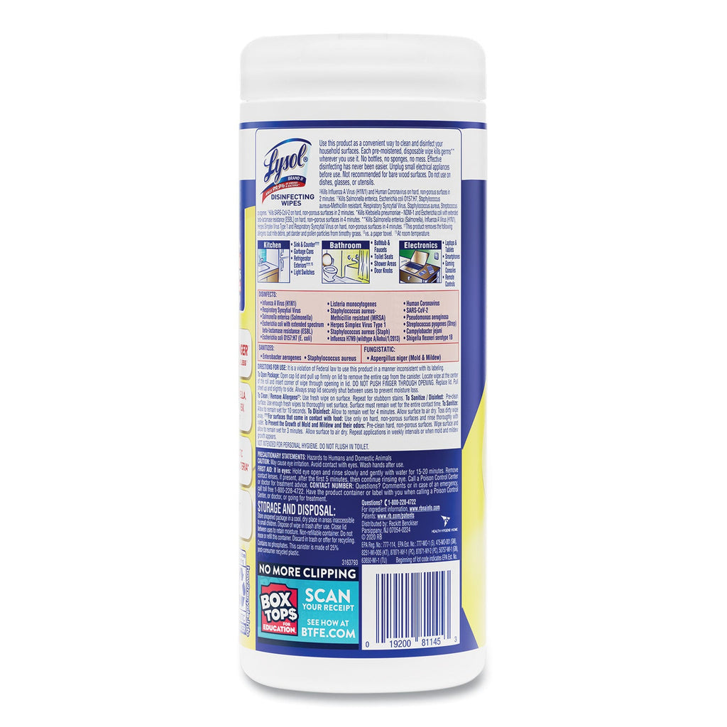 LYSOL Disinfecting Wipes, 7 x 7.25, Lemon and Lime Blossom, 35 Wipes/Canister
