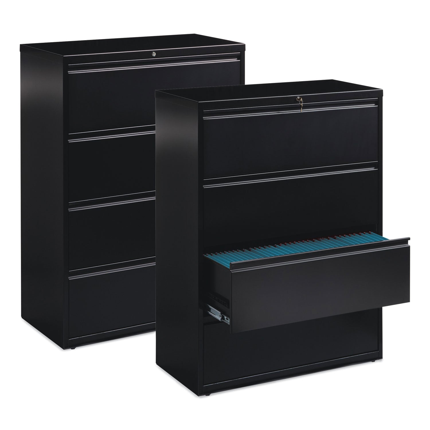 Alera Lateral File, 4 Legal/Letter-Size File Drawers, Black, 42" x 18.63" x 52.5"