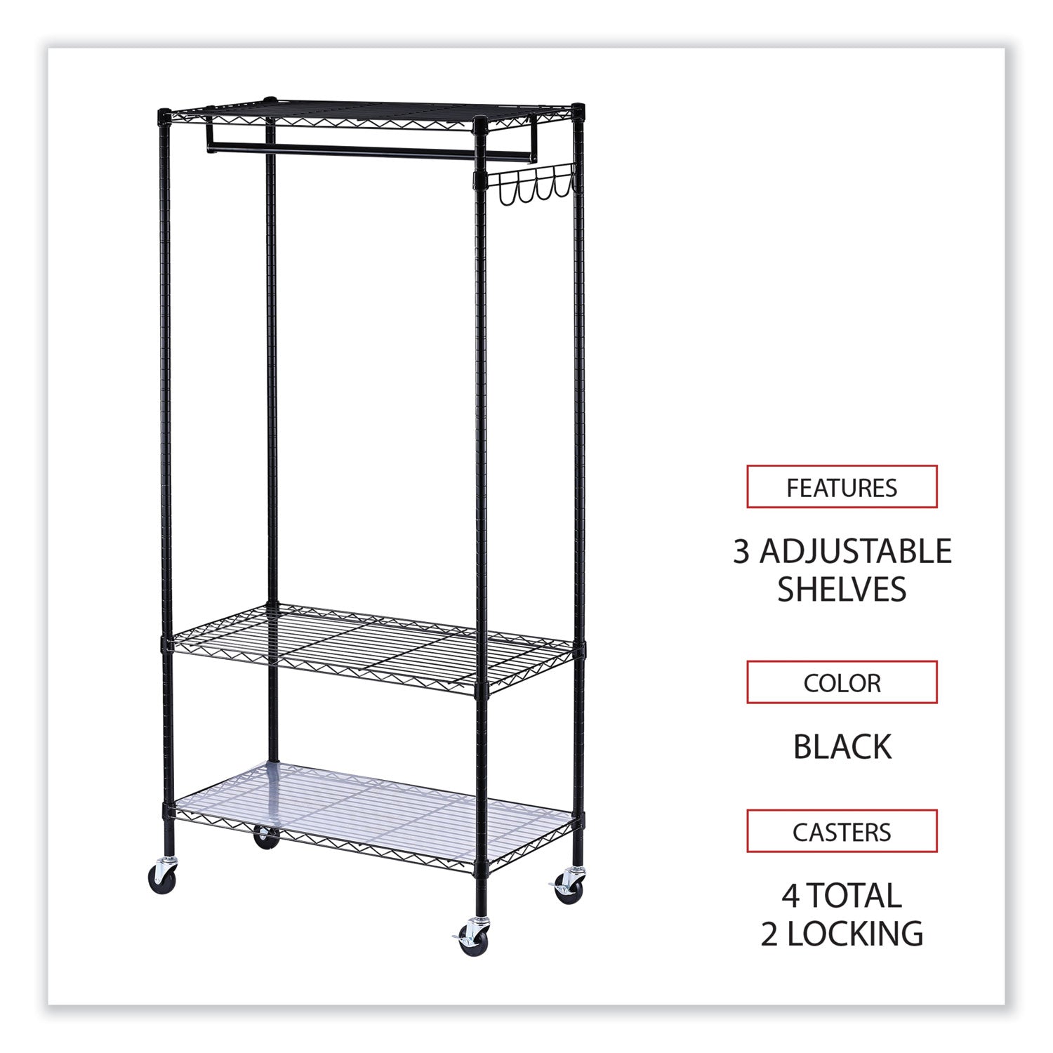 Alera Wire Shelving Garment Rack, 30 Garments, 36w x 18d x 75h, Black