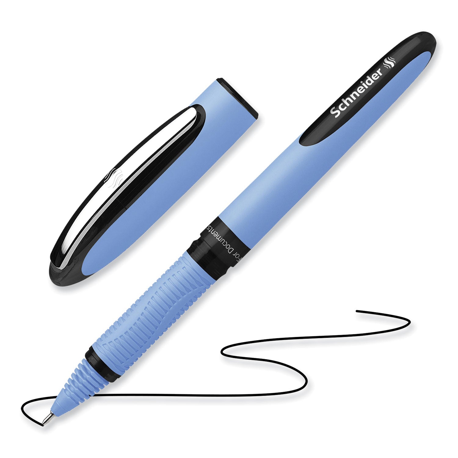 Schneider One Hybrid N Roller Ball Pen, Stick, Fine 0.5 mm, Black Ink, Blue Barrel, 10/Box