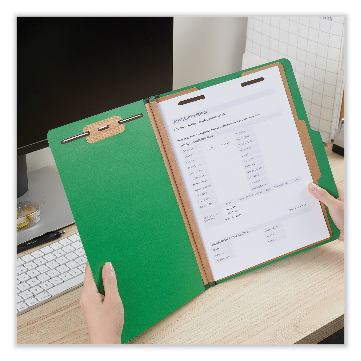 Universal Bright Colored Pressboard Classification Folders, 1 Divider, Letter Size, Emerald Green, 10/Box
