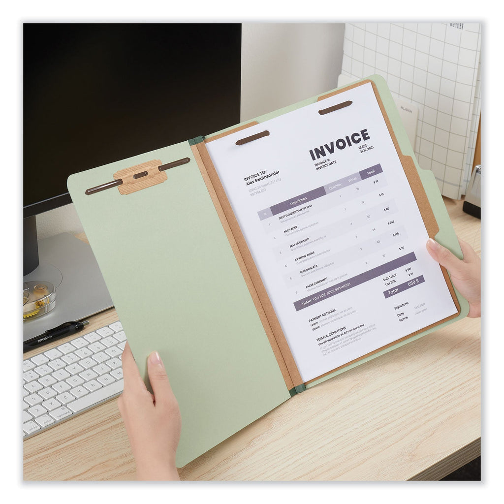 Universal Four-Section Pressboard Classification Folders, 1 Divider, Letter Size, Green, 10/Box
