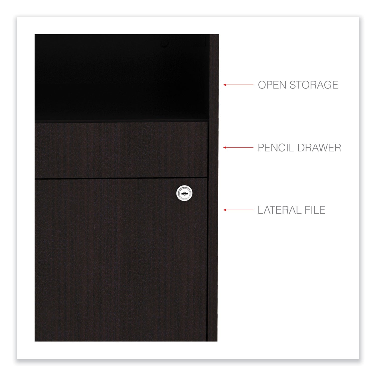 Alera Open Office Desk Series Low File Cabinet Credenza, 2-Drawer: Pencil/File,Legal/Letter,1 Shelf,Espresso,29.5x19.13x22.88