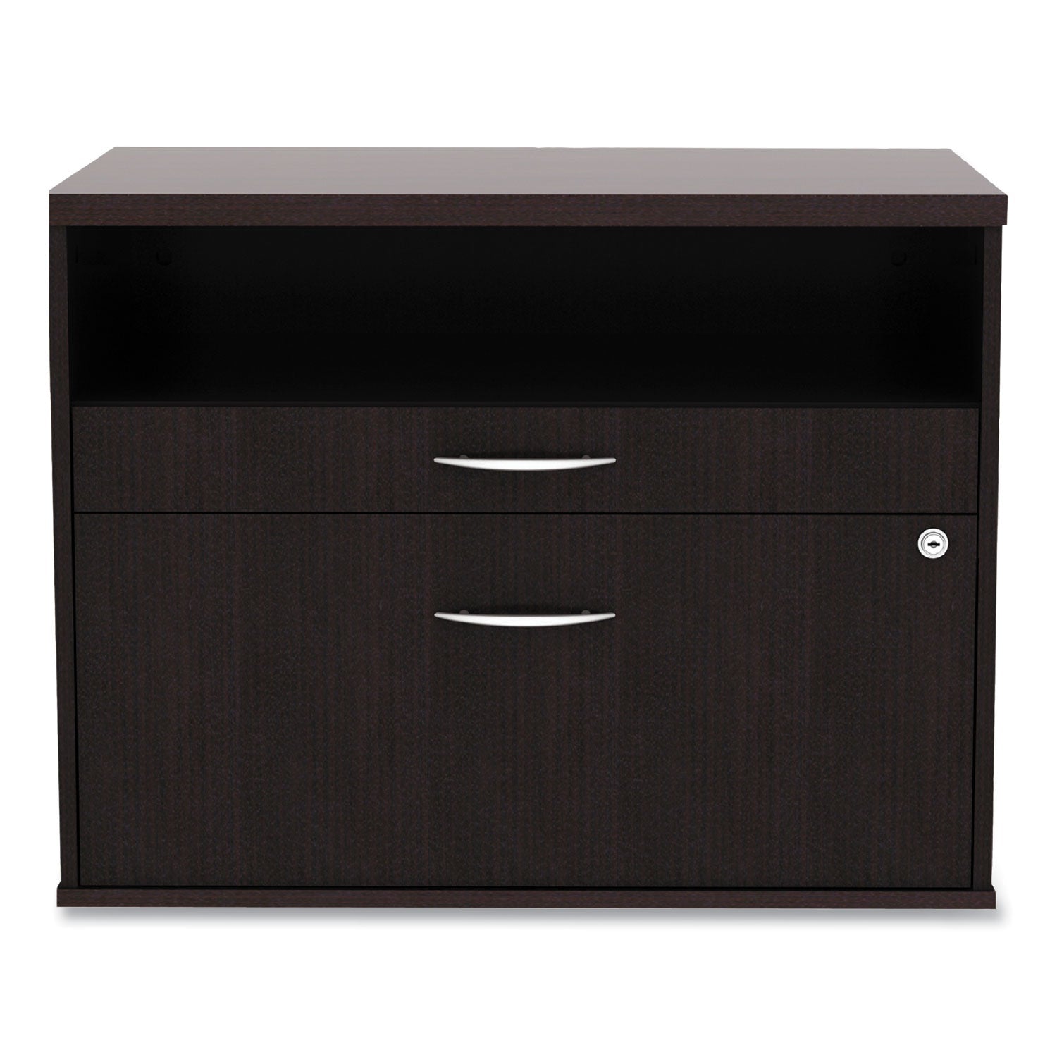 Alera Open Office Desk Series Low File Cabinet Credenza, 2-Drawer: Pencil/File,Legal/Letter,1 Shelf,Espresso,29.5x19.13x22.88