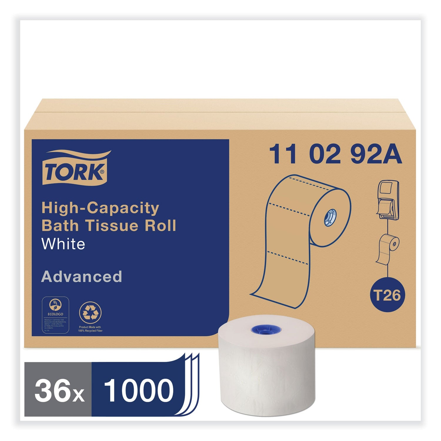 Tork Advanced High Capacity Bath Tissue, Septic Safe, 2-Ply, White, 1,000 Sheets/Roll, 36/Carton