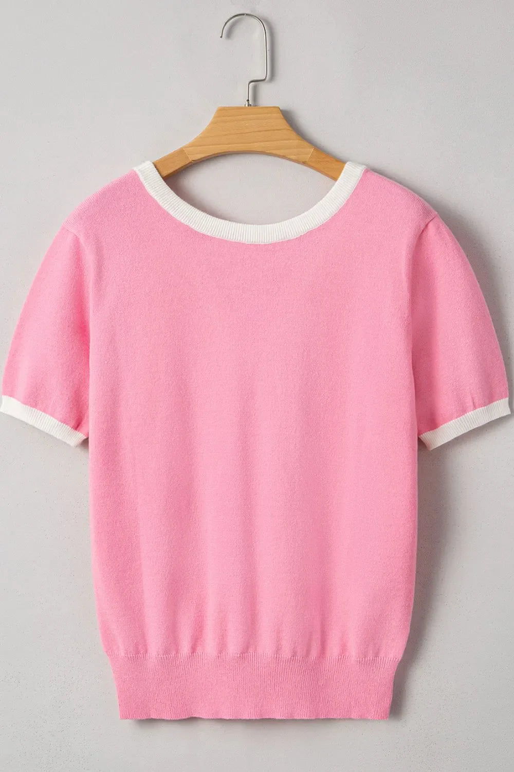 Bow Back Round Neck Short Sleeve Knit Top