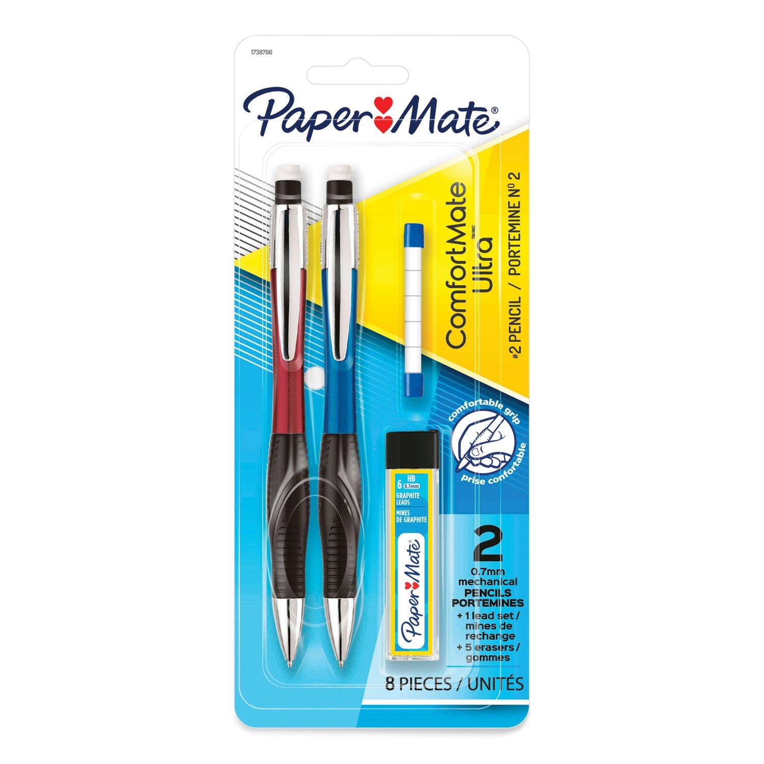 Paper Mate ComfortMate Ultra Pencil Starter Set, 0.7 mm, HB (#2.5), Black Lead, Assorted Barrel Colors, 2/Pack