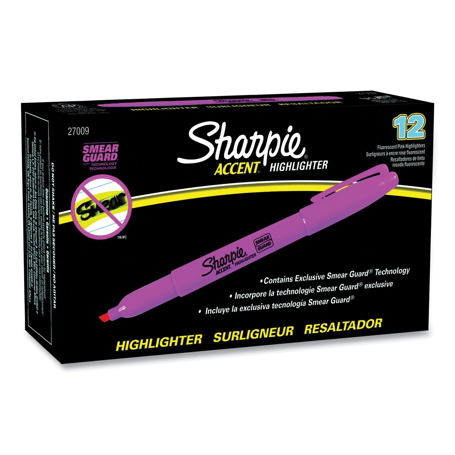 Sharpie Pocket Style Highlighters, Fluorescent Pink Ink, Chisel Tip, Pink Barrel, Dozen