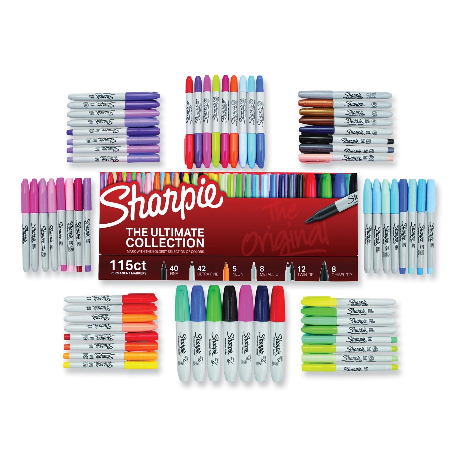 Sharpie Permanent Markers Ultimate Collection Value Pack, Assorted Tip Sizes/Types, Assorted Colors, 115/Set